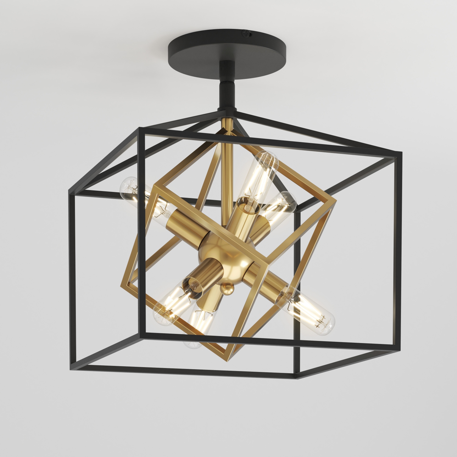 Imperium Modern Mid-Century Flush Mount Ceiling Light Fixture, Black and Gold