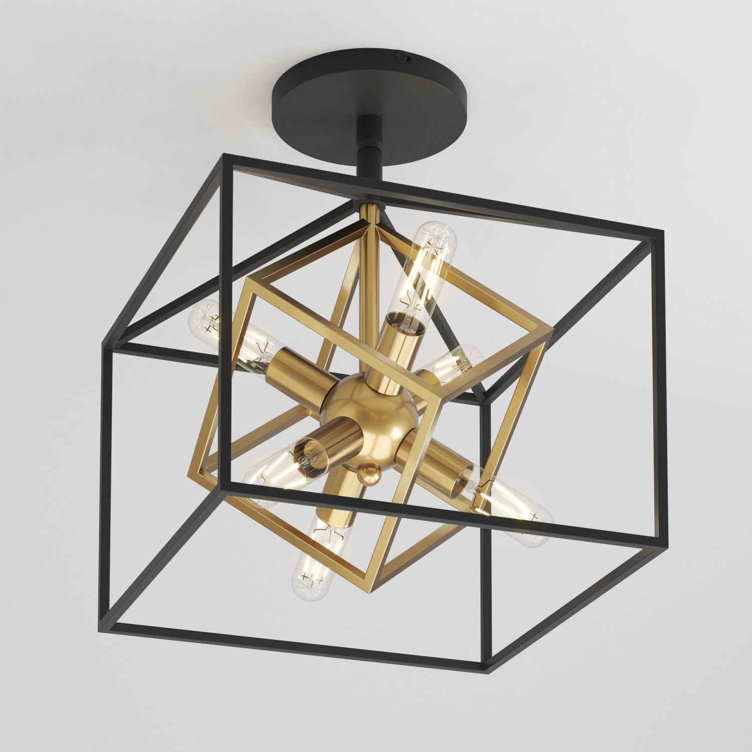 Imperium Modern Mid-Century Flush Mount Ceiling Light Fixture, Black and Gold