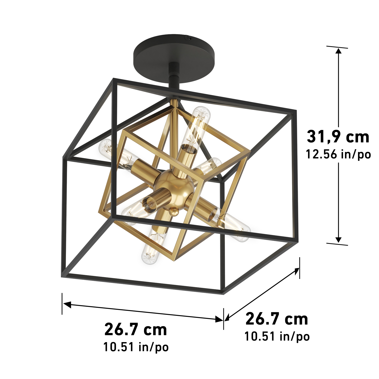 Imperium Modern Mid-Century Flush Mount Ceiling Light Fixture, Black and Gold