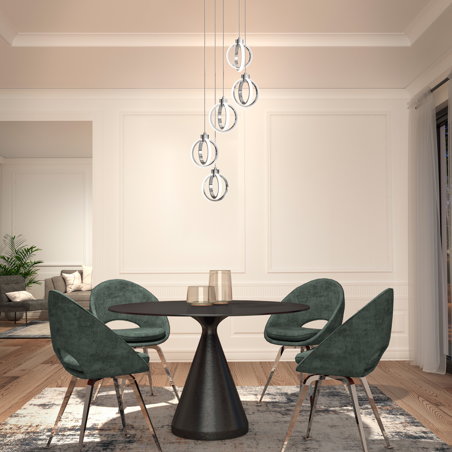 Soho 5-Light Pendant Modern Pendant Light Fixture, Chrome