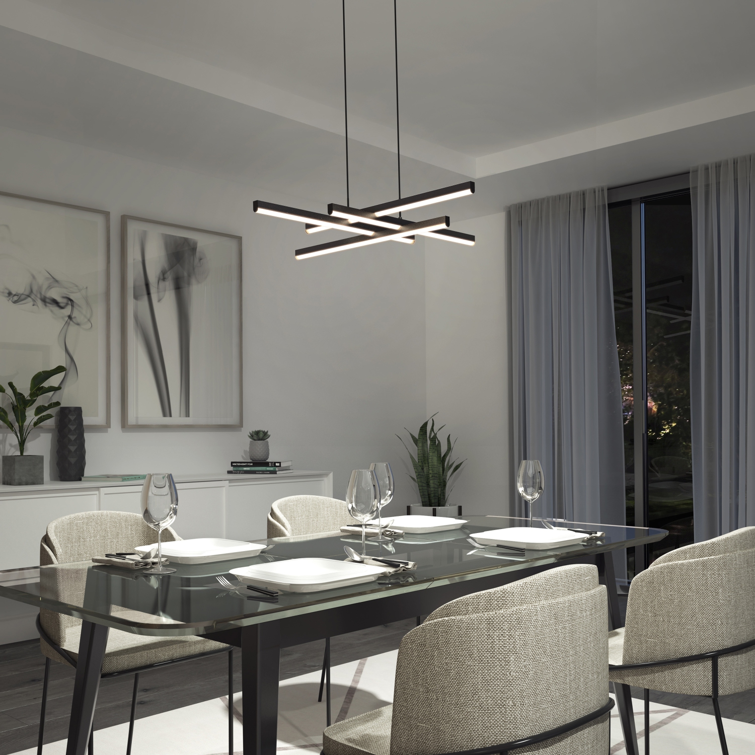 Grid Modern Pendant Light Fixture, Black