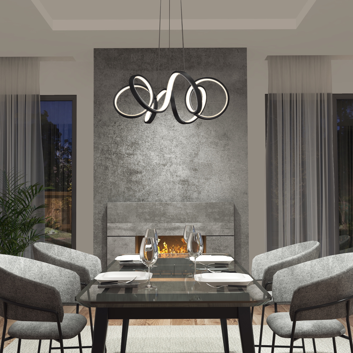 Swirl Ribbon Modern Pendant Light Fixture, Black