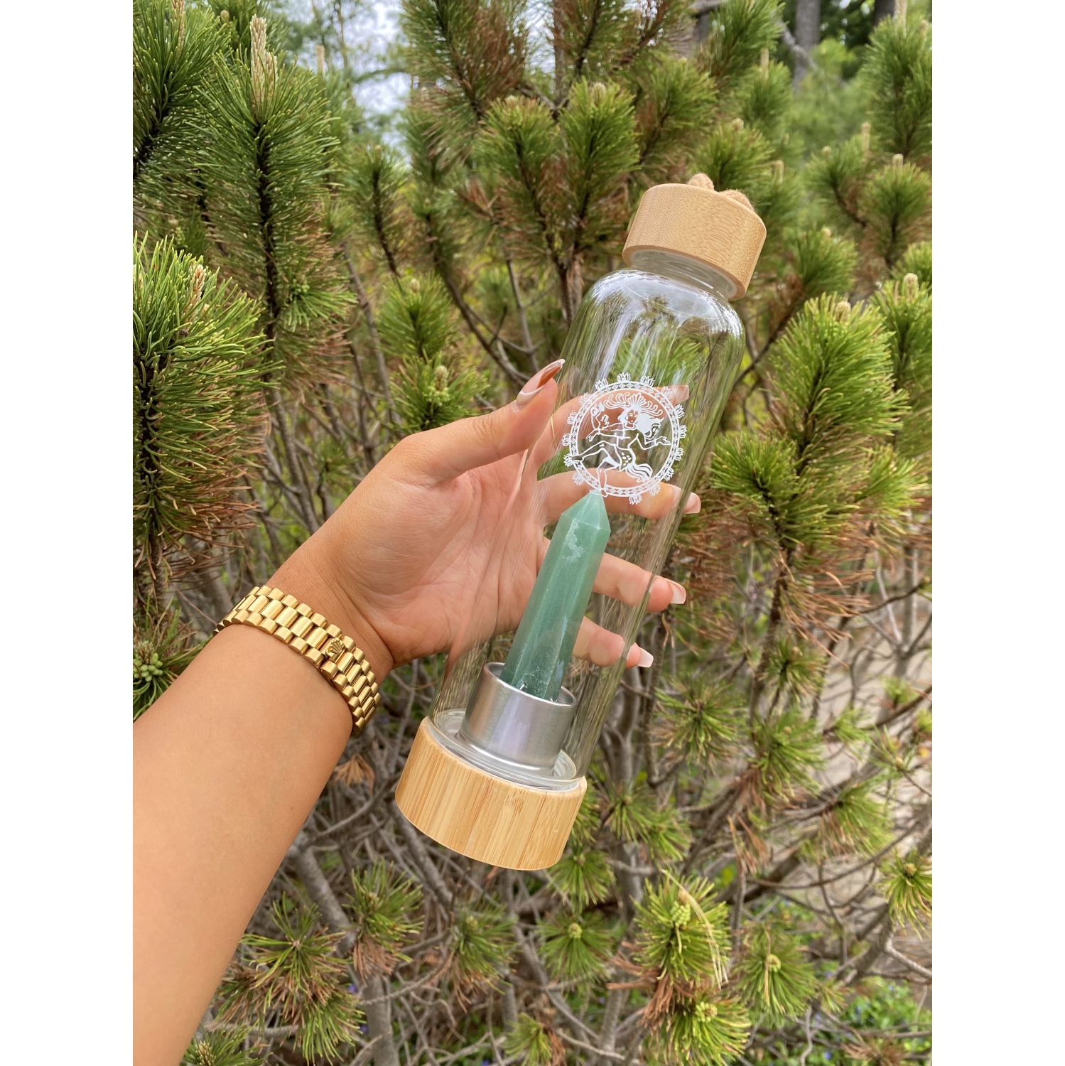 Shiva’s Stone Crystal Infused Bamboo Water Bottle - Green Aventurine