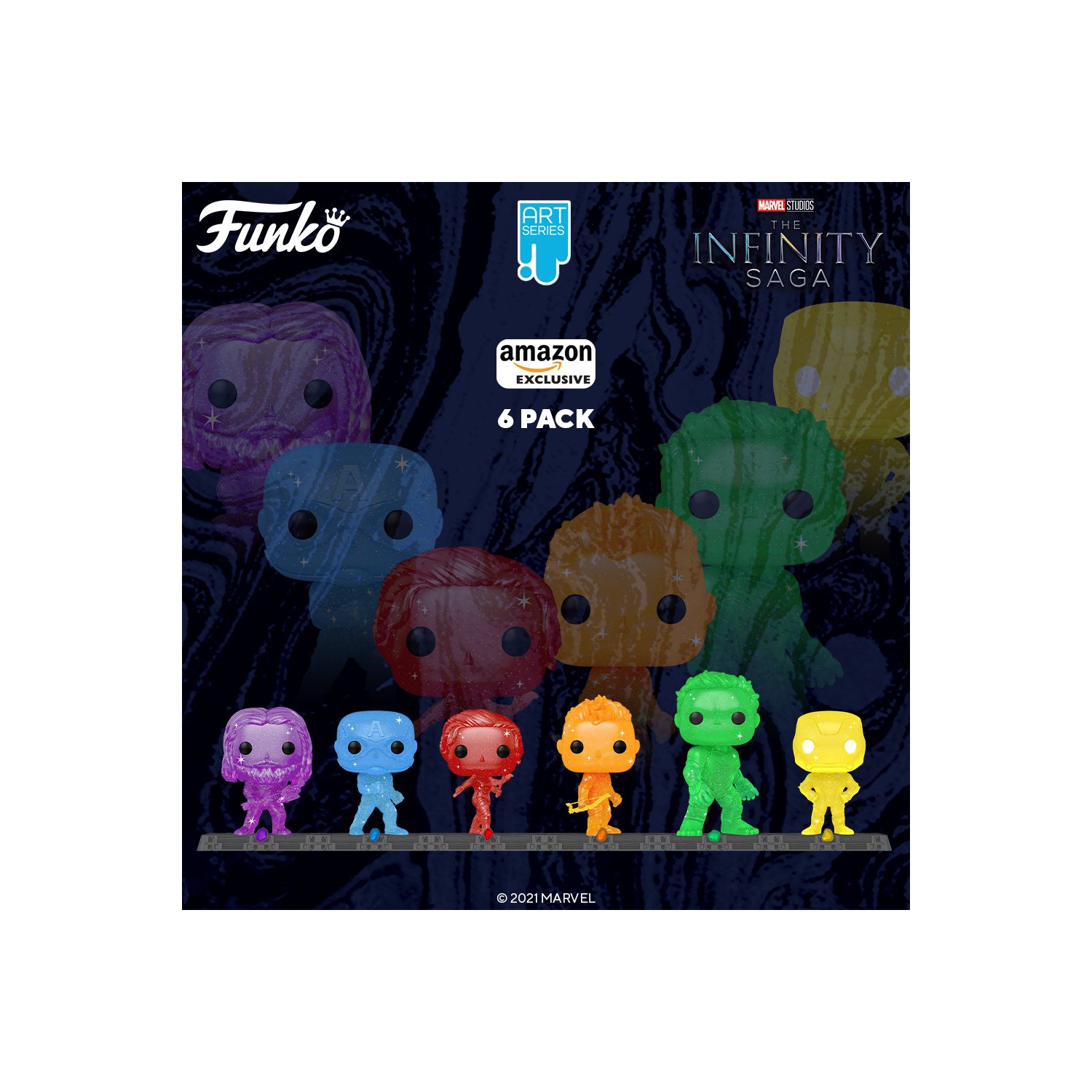 Funko POP! Artist Series: Marvel Infinity Saga - Avengers with Base (6  Pack)  Exclusive, Multicolor, (57619)