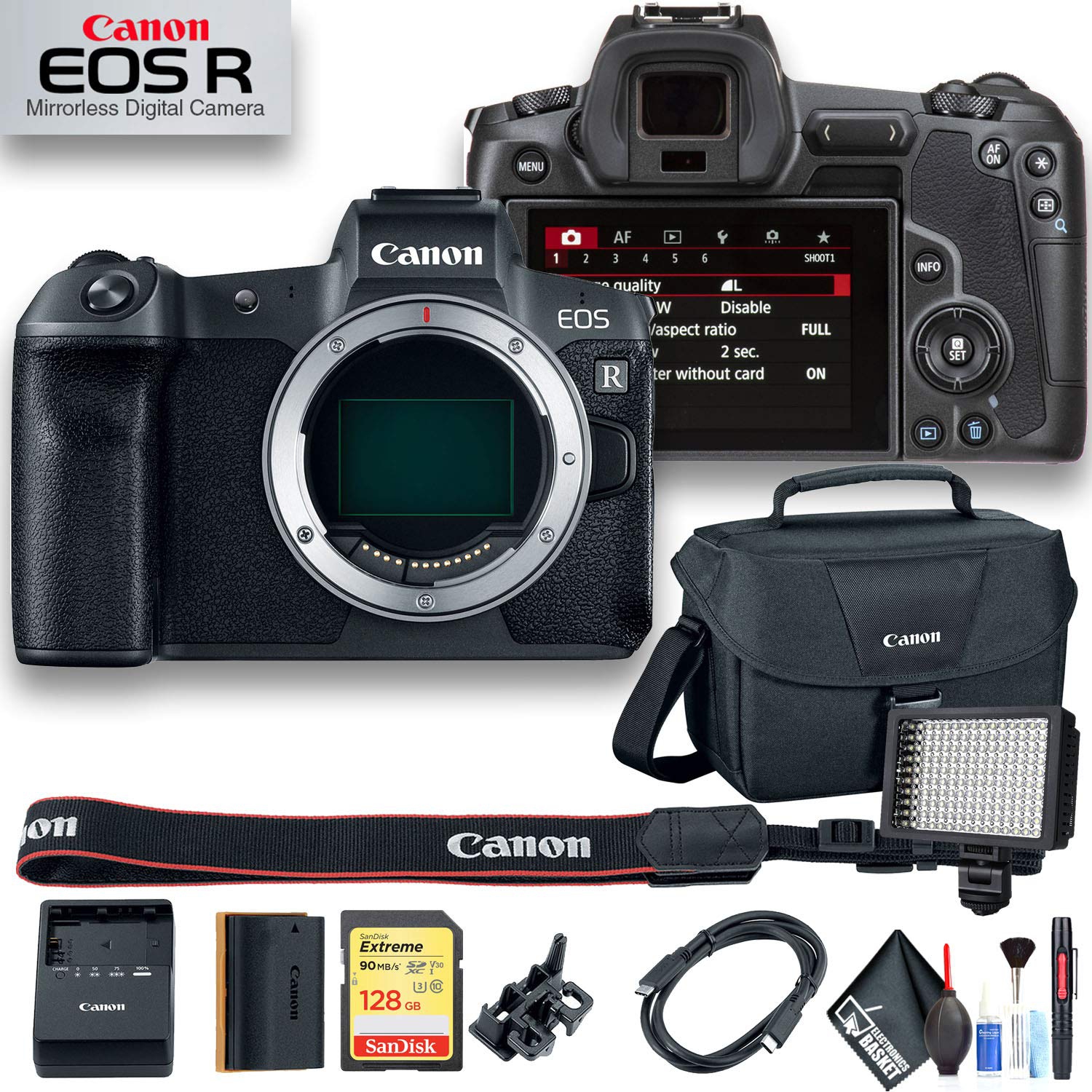 Canon EOS R Mirrorless Digital Camera (3075C002) W/Bag, 128 GB Memory Card, LED Light and More