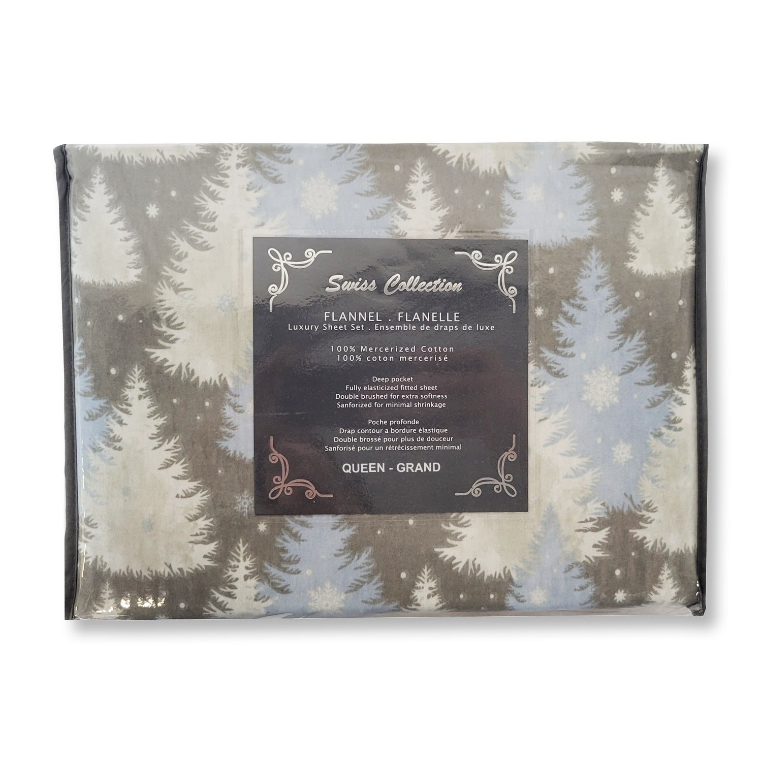 Cotton House - Flannel Sheet Set, 100% Mercerized Cotton, Queen Size, Pine Trees Design