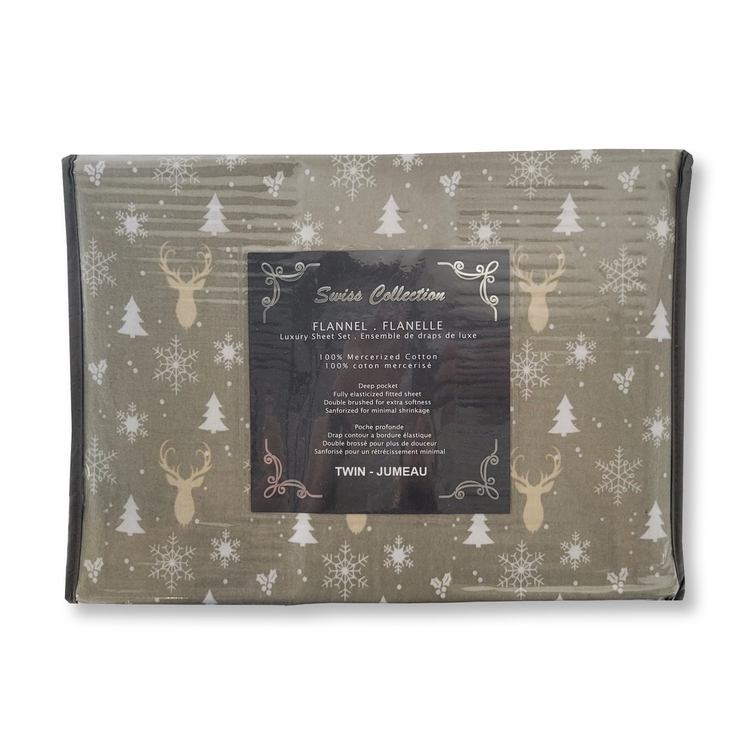 Coton House - Ensemble de draps en flanelle, 100 % coton mercerisé, lit simple, conception Deers