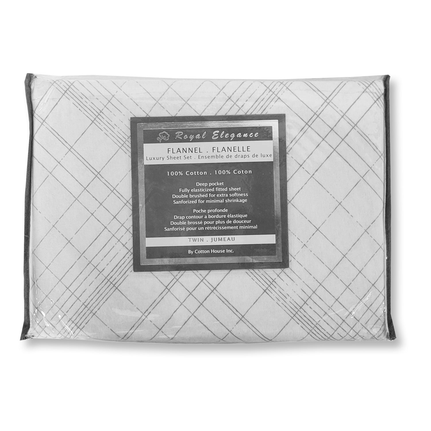 Cotton House - Flannel Sheet Set, 100% Cotton, Twin Size, Plaid Vert Design