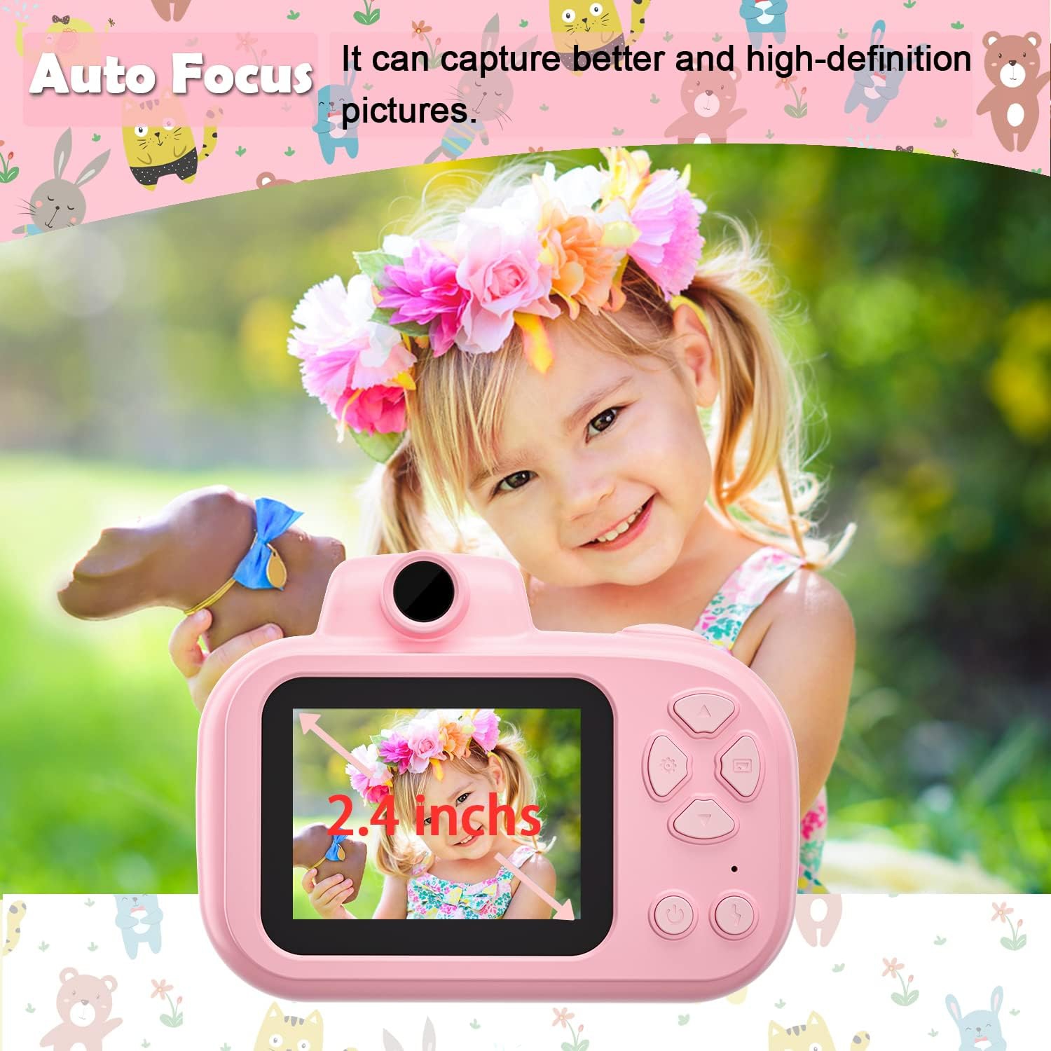 Appareil photo numérique pour garçons/filles 4-12, écran IPS de 2,4 po, caméscope avec lampe d'appoint, carte TF 32 Go, cadeau idéal pour