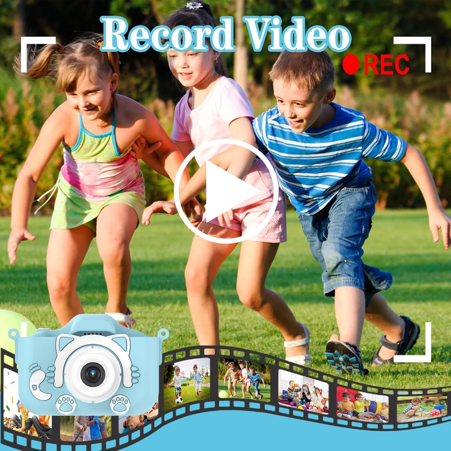 Appareil photo numérique Blue Kids pour garçons et filles de 3-12 à 8 ans - Égoportrait et vidéo, carte TF 32&nbsp;Go | cadeau de Noël et