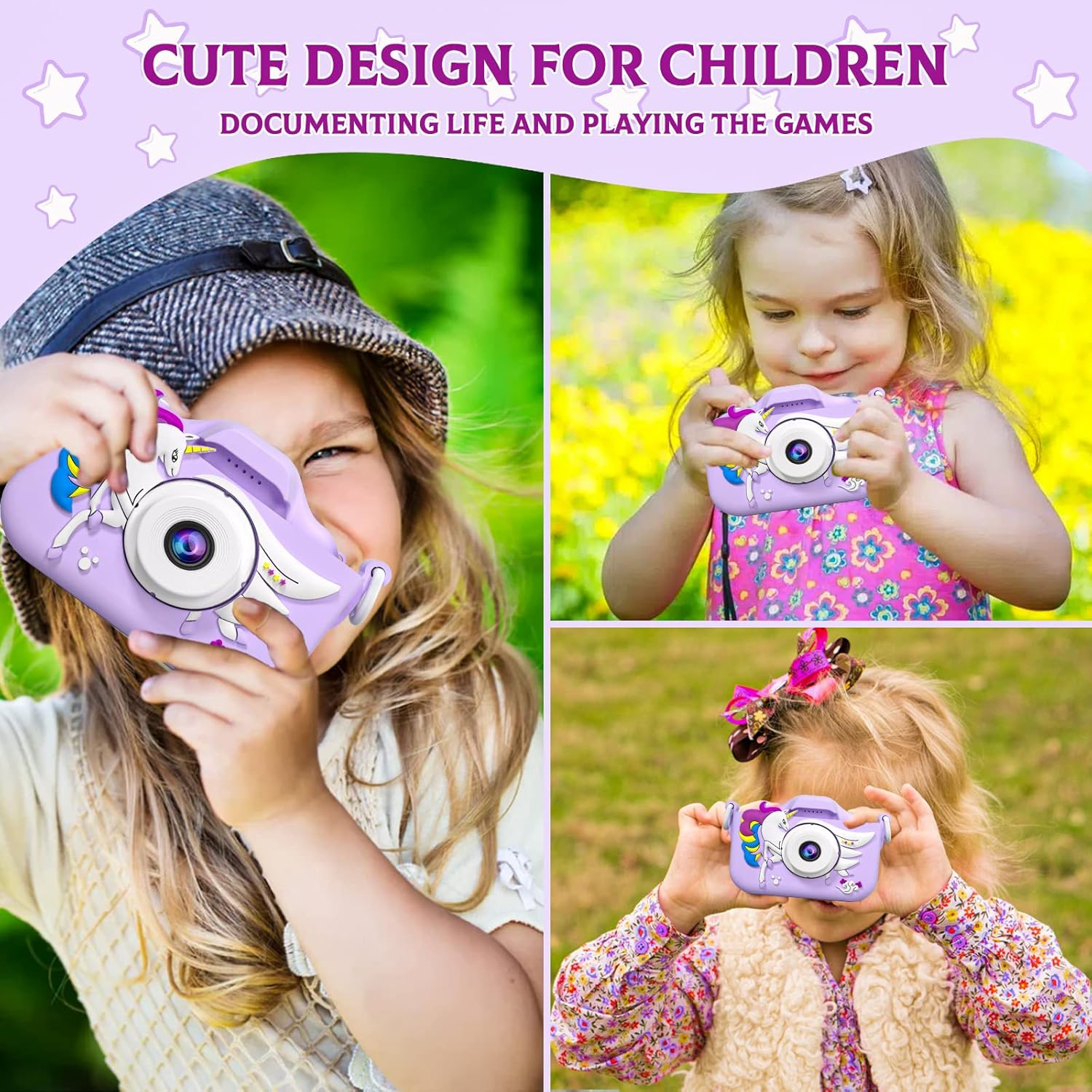 Purple Kids Digital Camera for Boys & Girls Ages 3-12 - Selfie & Video, 32GB TF Card | Perfect Christmas & Birthday Gift
