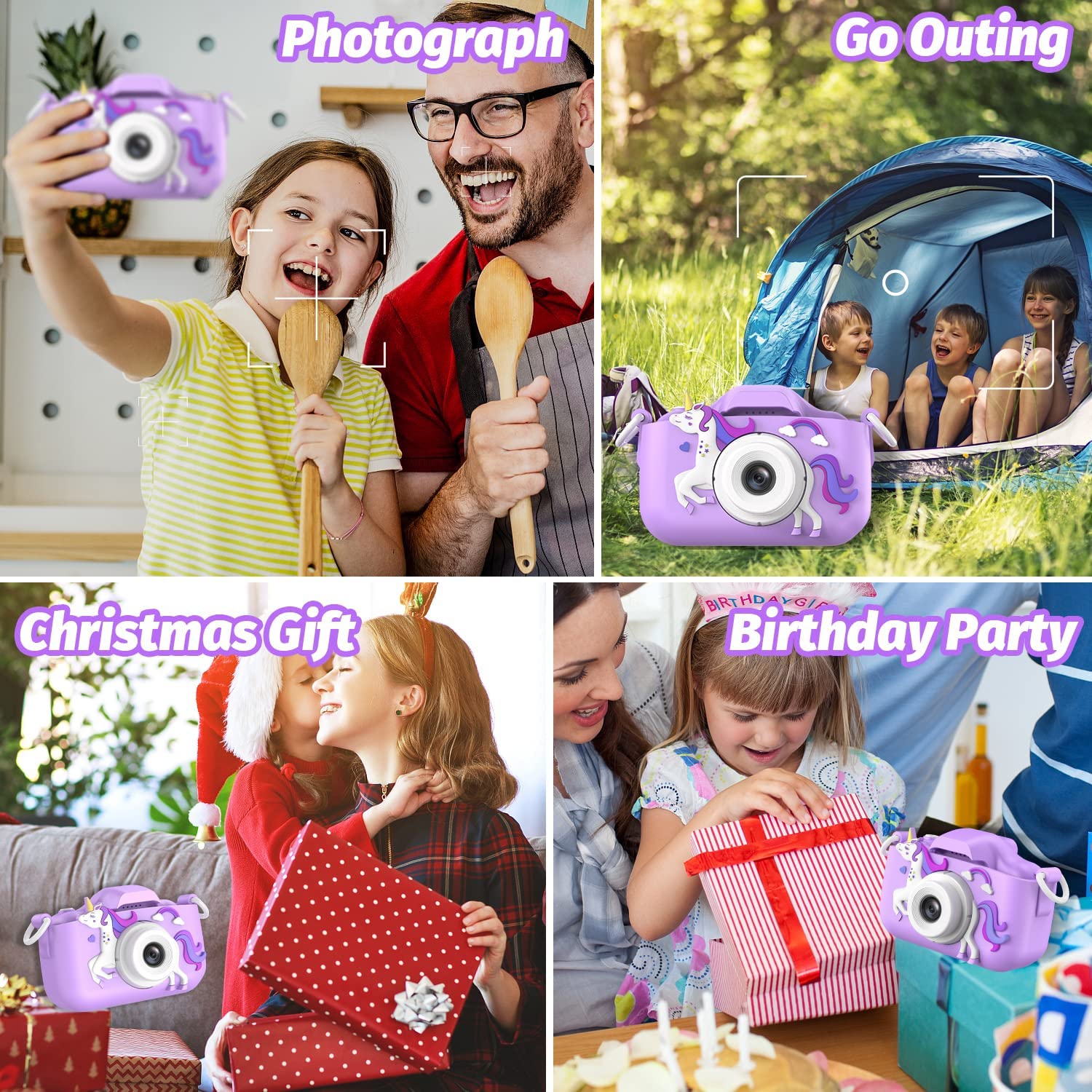 Purple Kids Digital Camera for Boys & Girls Ages 3-12 - Selfie & Video, 32GB TF Card | Perfect Christmas & Birthday Gift