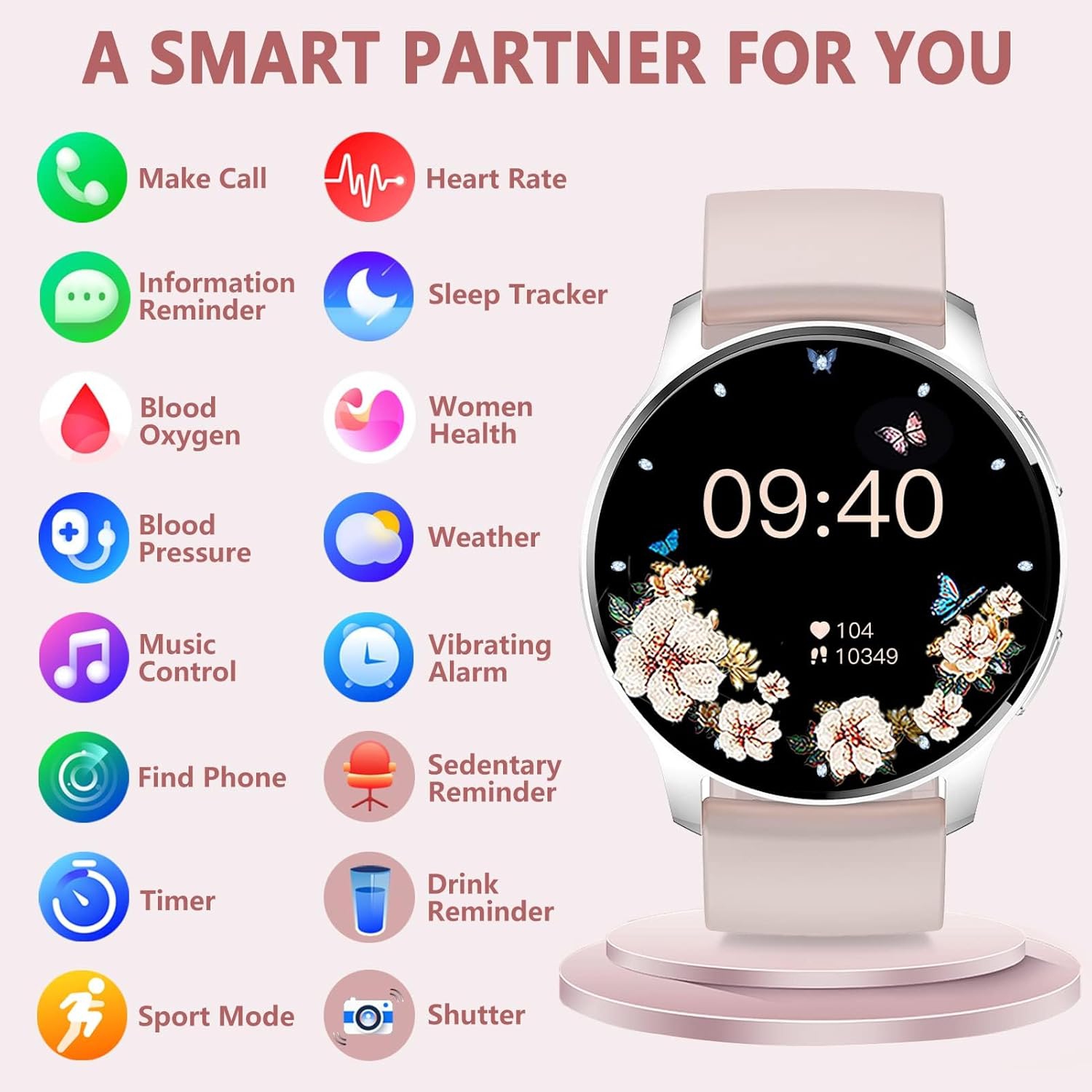 HER Luxury Smart Watch with Bluetooth Calling, 1.32" Custom Dial Fitness Tracker – Heart Rate, Sleep & Step Monitor, Waterproof, Android & iPhone