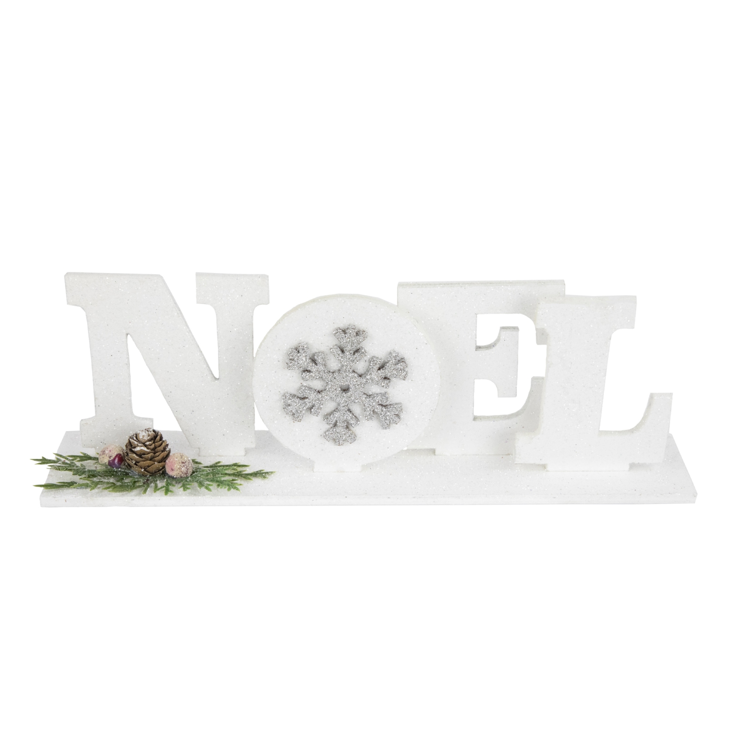 Affiche Noël Noel and Snowflake avec Pinecone Holly - 10,25 po - Blanc et argent