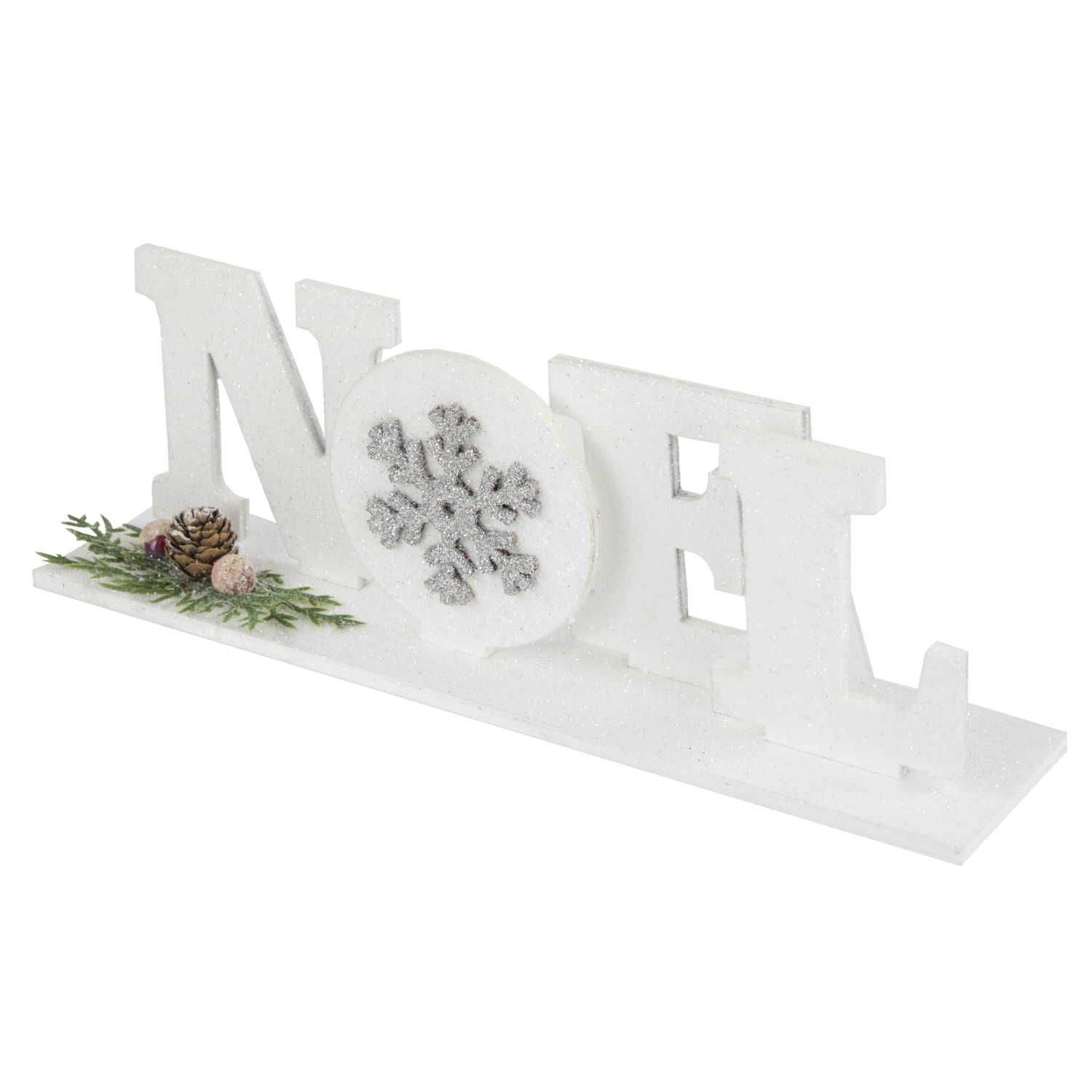 Affiche Noël Noel and Snowflake avec Pinecone Holly - 10,25 po - Blanc et argent
