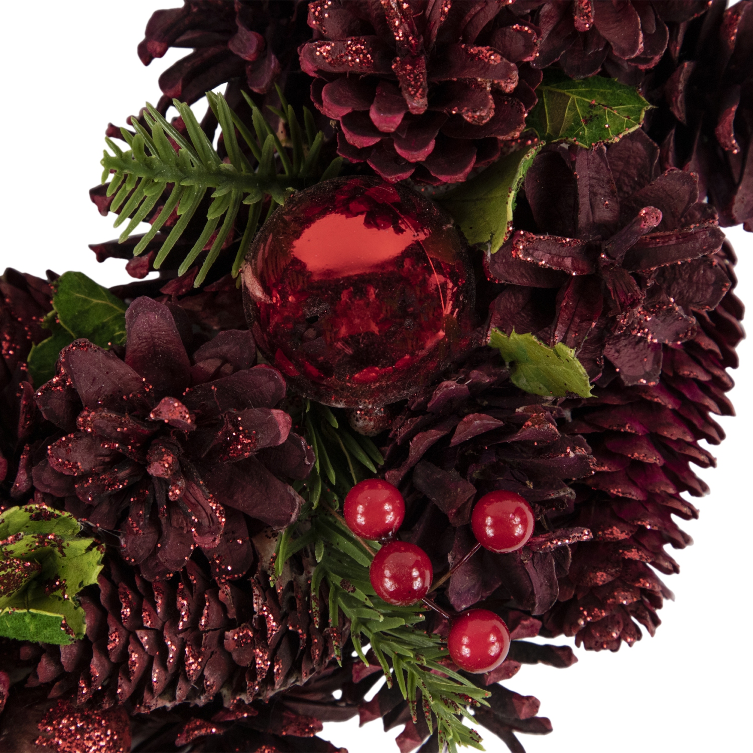 Red Pinecone, Berry and Ornament Christmas Wreath, 13.5-Inch, Unlit