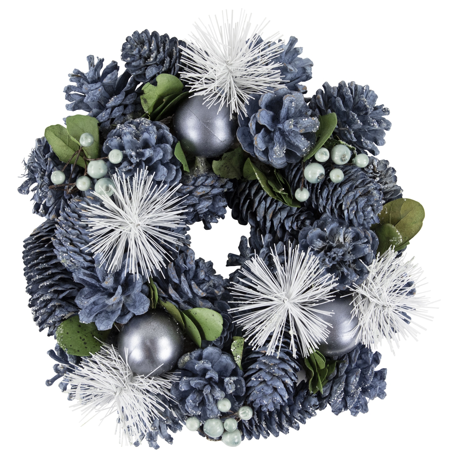 Blue Pinecone and Pine Needle Christmas Wreath, 10-Inch, Unlit