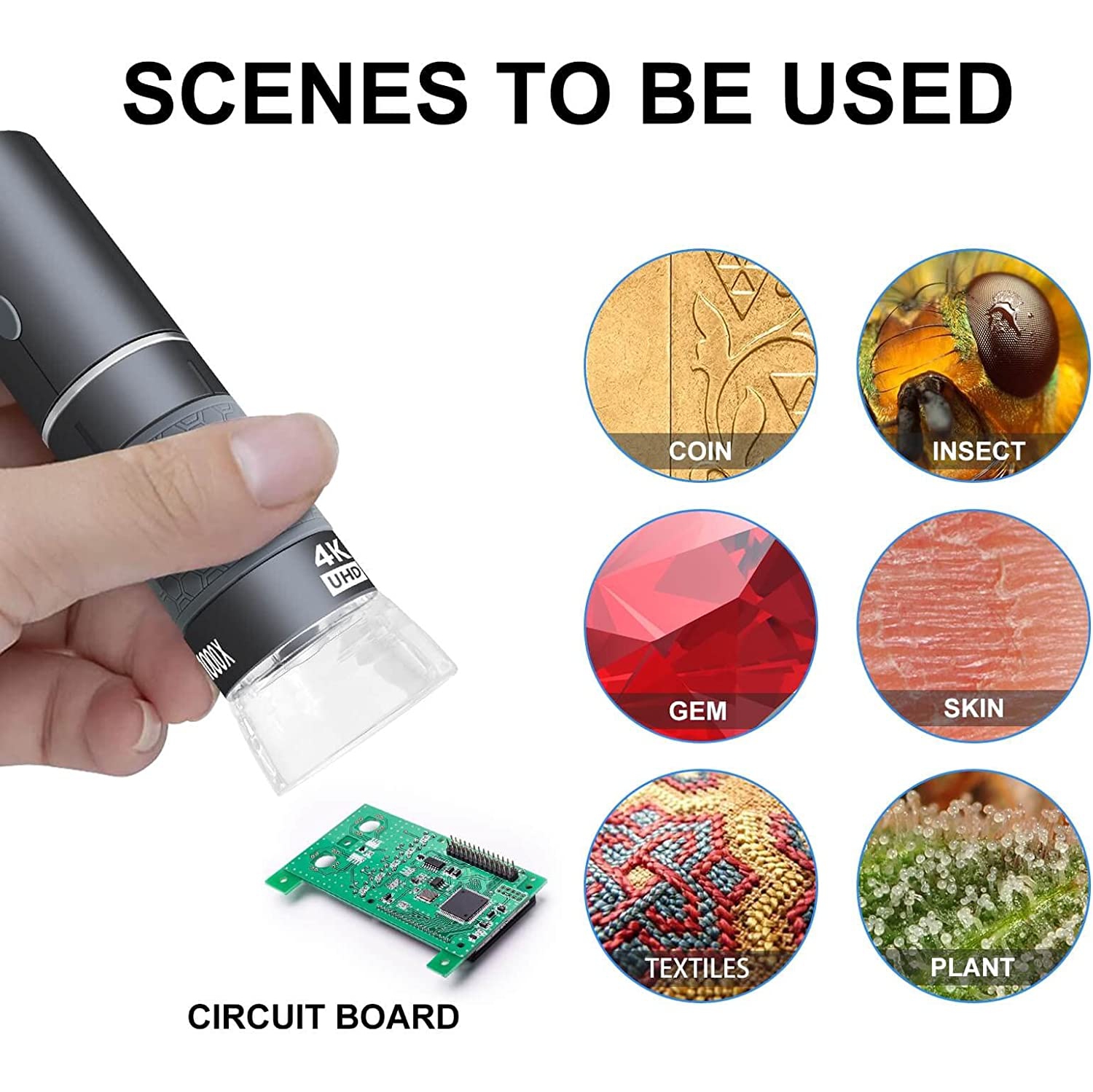 Microscope numérique Wi-Fi 4K, microscope numérique USB 50 à 1000X avec caméra endoscope Super HD sans fil compatible avec tous les téléphones