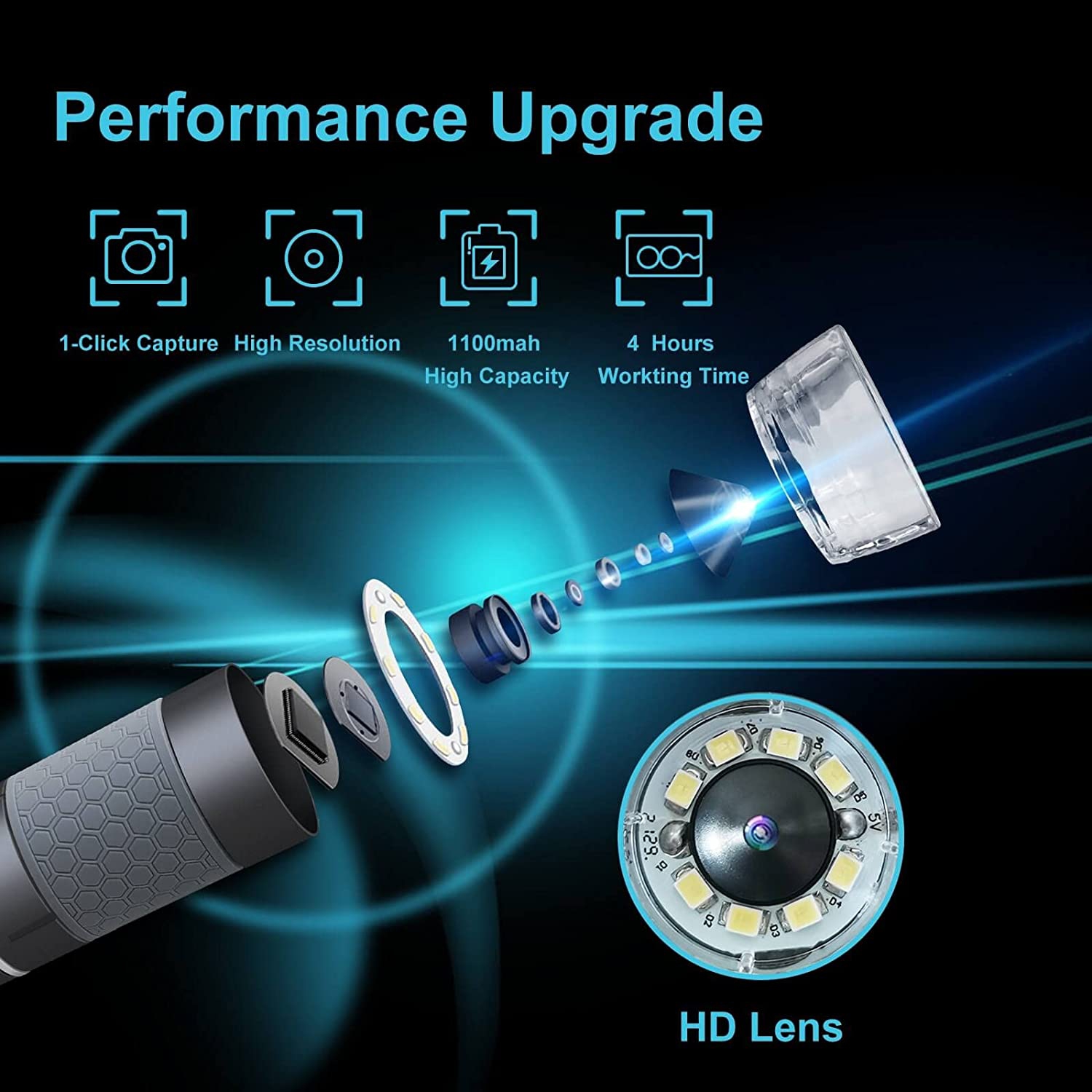 Microscope numérique Wi-Fi 4K, microscope numérique USB 50 à 1000X avec caméra endoscope Super HD sans fil compatible avec tous les téléphones