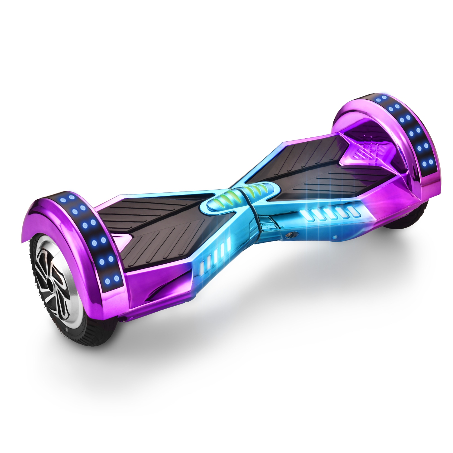 WEELMOTION 8" Chrome Iridescent Off-Road Hoverboard UL 2272 certified Hoverboard for Kids and Adults with LED lights and Music Speaker All Terrain Aluminum Wheel with free bag