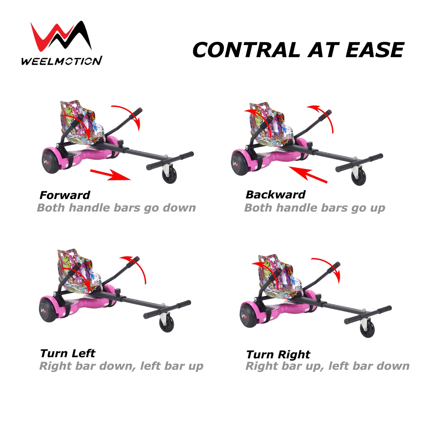 WEELMOTIONB HIPHOP Purple Hoverboard go Kart Attachment Adjustable Hoverboard go Kart Hoverboard seat attachments for All Ages Hoverboard Kart