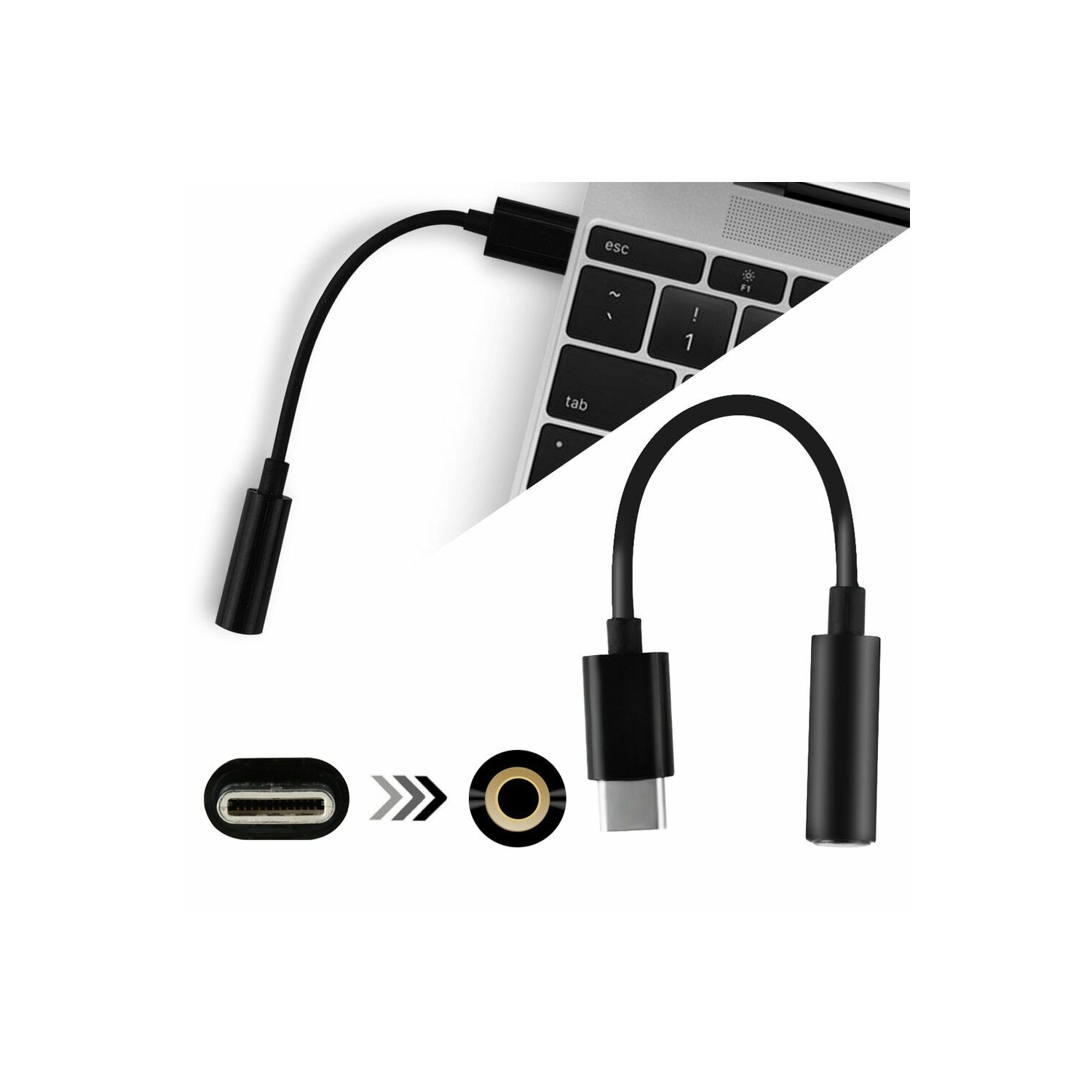 Câble adaptateur auxiliaire de type C à prise pour écouteurs de 3,5 mm