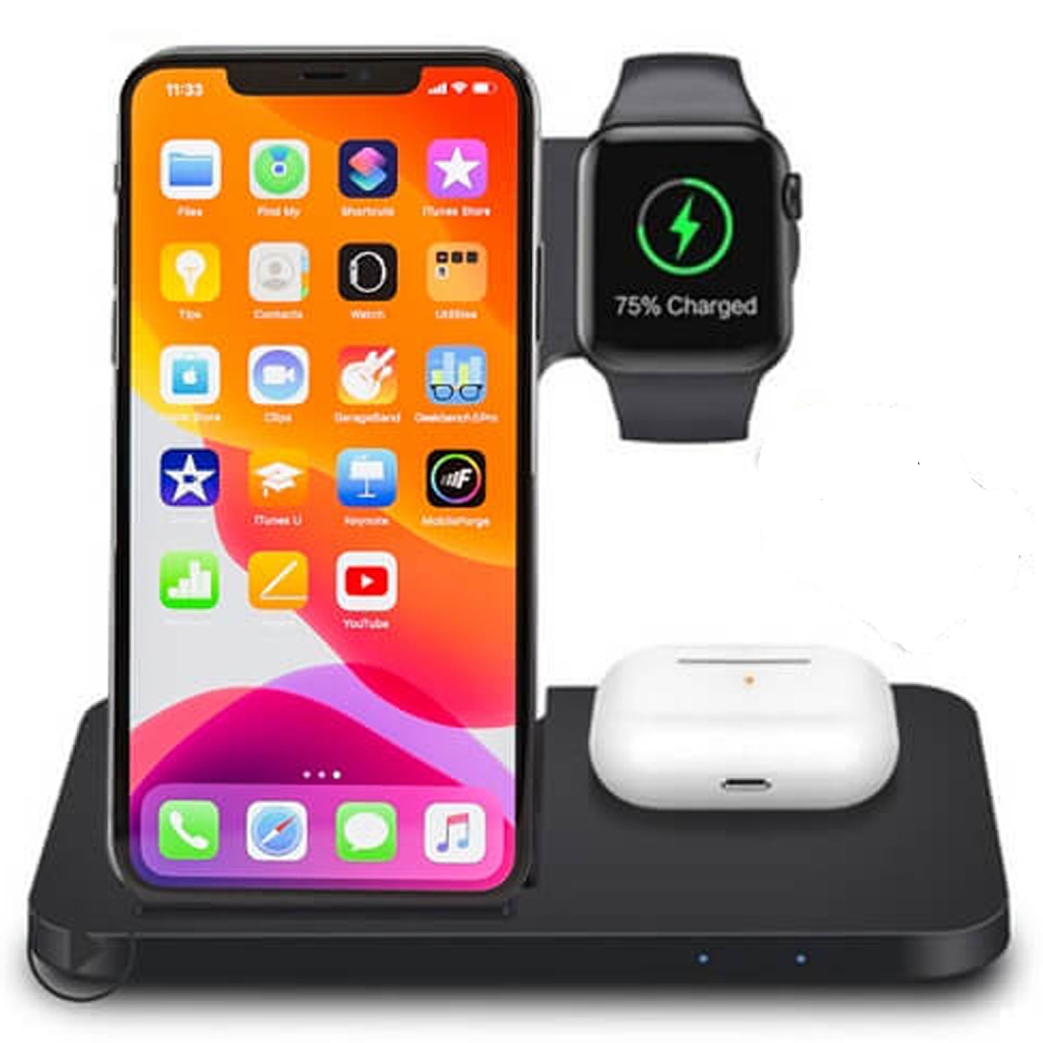 15W Qi 3in1 Fast Charging Wireless Charger Stand Dock Station For Apple iPhone 14 13 Pro Max 13 Mini Air Pods iPhone 11 12 Pro Max XR XS Max Apple Watch