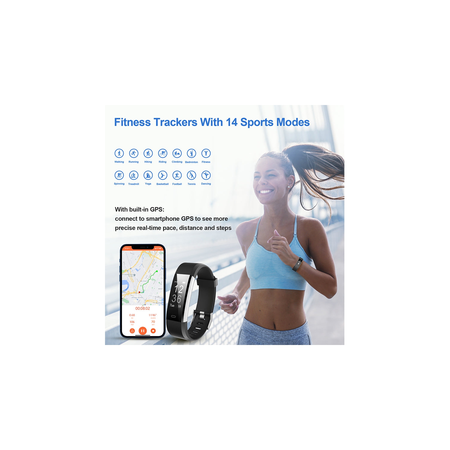 Letscom ID115 Health and Fitness Tracker by Letsfit - Purple