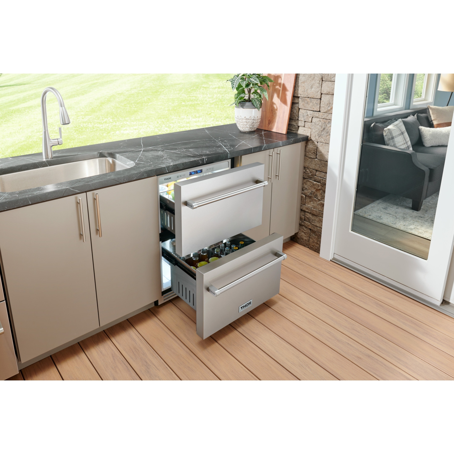 Thor Kitchen 24 Inch Indoor Outdoor Refrigerator Drawer In stainless Steel - TRF24U