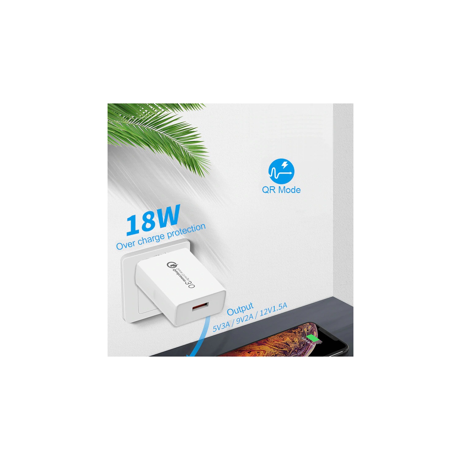 Wall Charger Qualcomm Quick Charge QC 3.0 Universal Super Fast USB 18W Cell Phone Charging Adapter Wall Plug