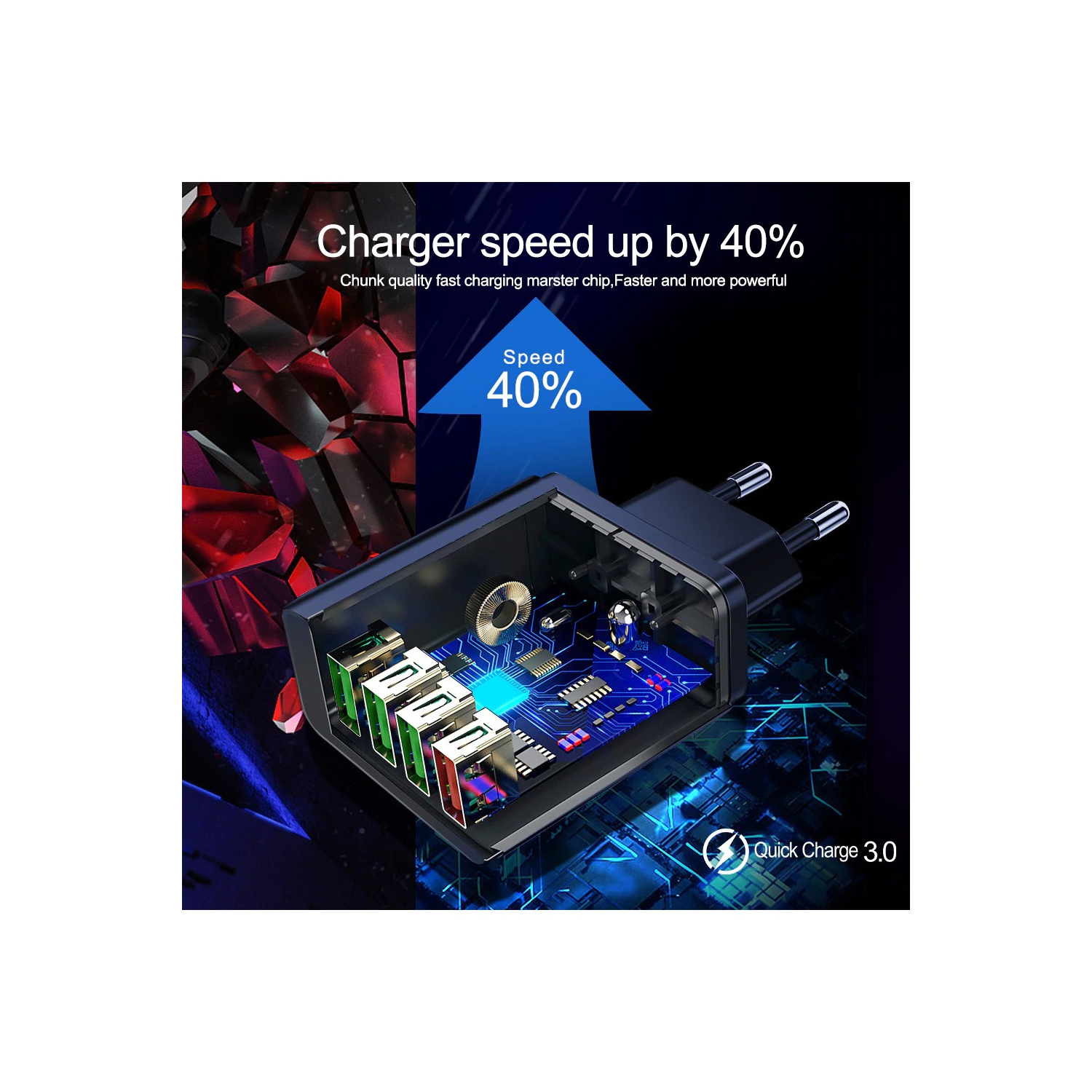 Chargeur mural rapide QC 3.0 25 W à 3 ports USB chargement rapide Chargeur c.a. Adaptateur d’alimentation É.-U. Samsung Galaxy, Huawei, LG, OnePlus,