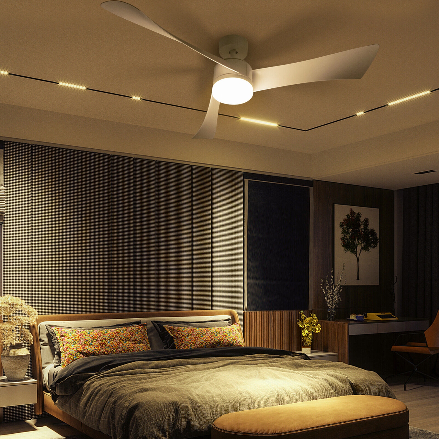 Gymax 52'' Reversible Ceiling Fan with Light 2700K/4200K/6500K LED Ceiling Fan