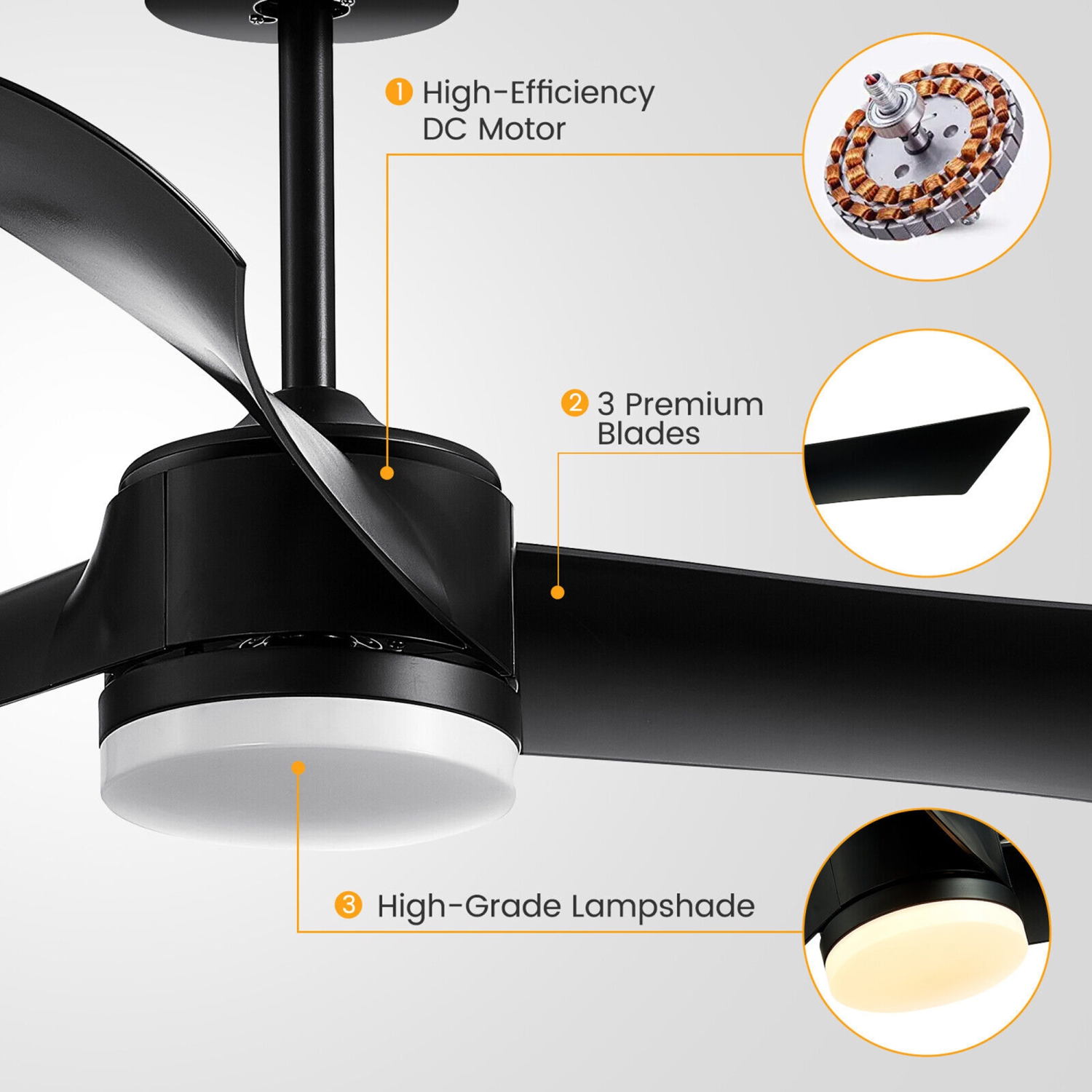 Gymax 52'' Reversible Ceiling Fan with Light 2700K/4200K/6500K LED Ceiling Fan