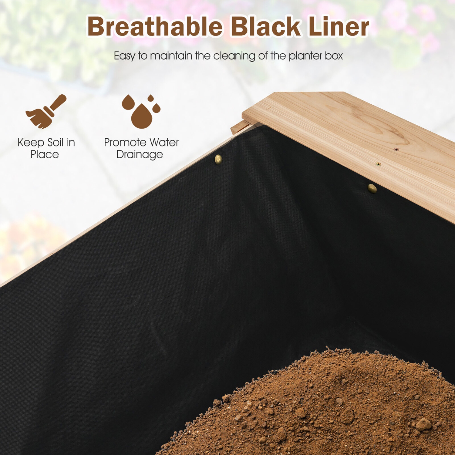 Gymax 59'' x 31'' x 32.5'' Raised Garden Bed w/ Shelf Wood Elevated Planter Box w/ Liner