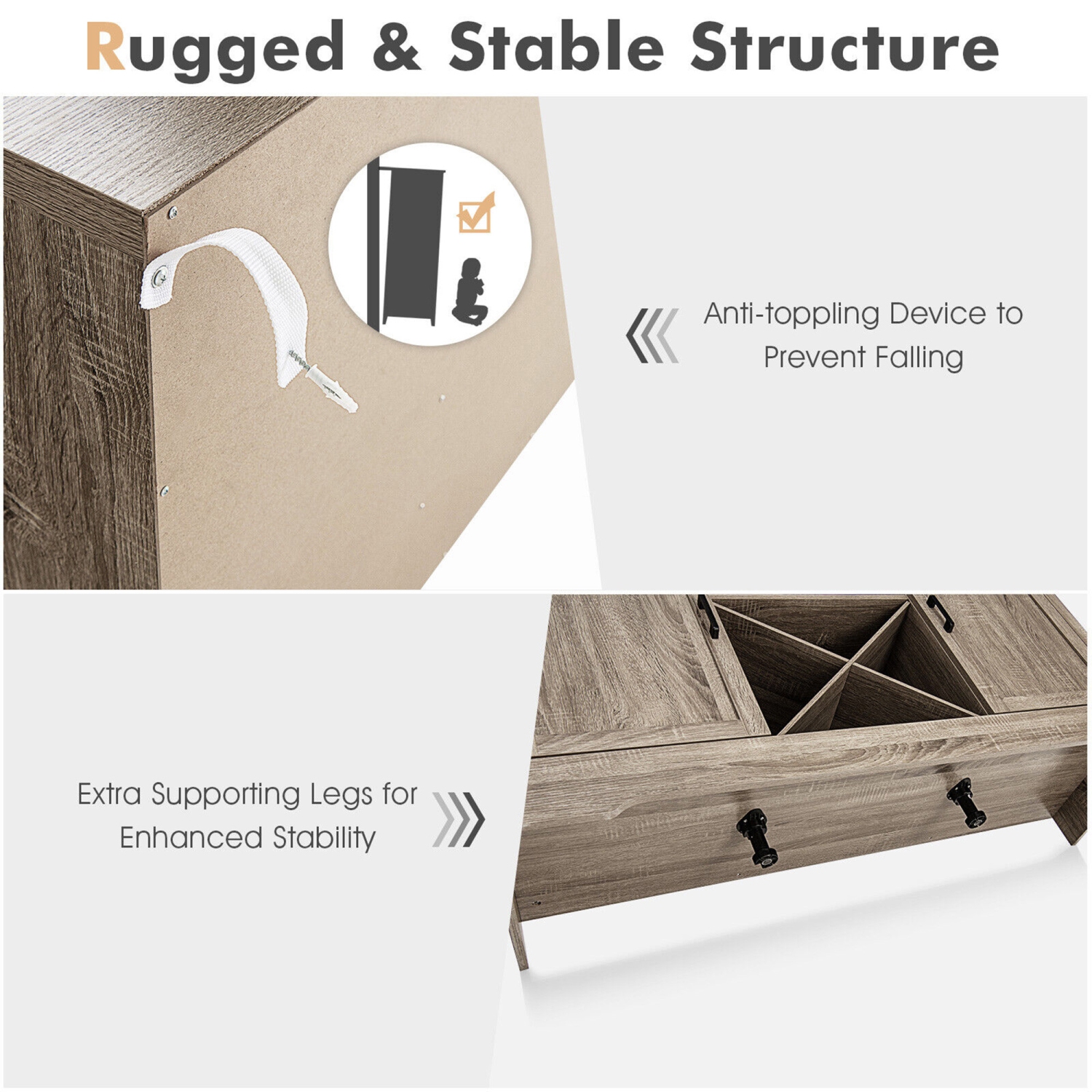 Gymax Kitchen Storage Buffet Cabinet Farmhouse Wooden Sideboard w/2 Drawer & Wine Rack