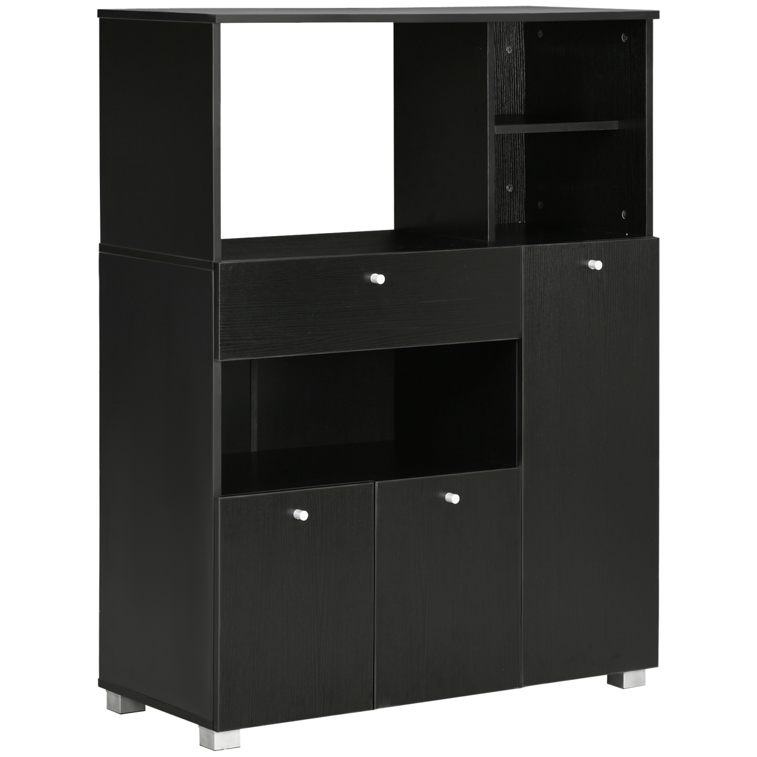 HOMCOM – Armoire de rangement pour buffet compact garde-manger avec tiroir et tablettes pour four à micro-ondes, noir