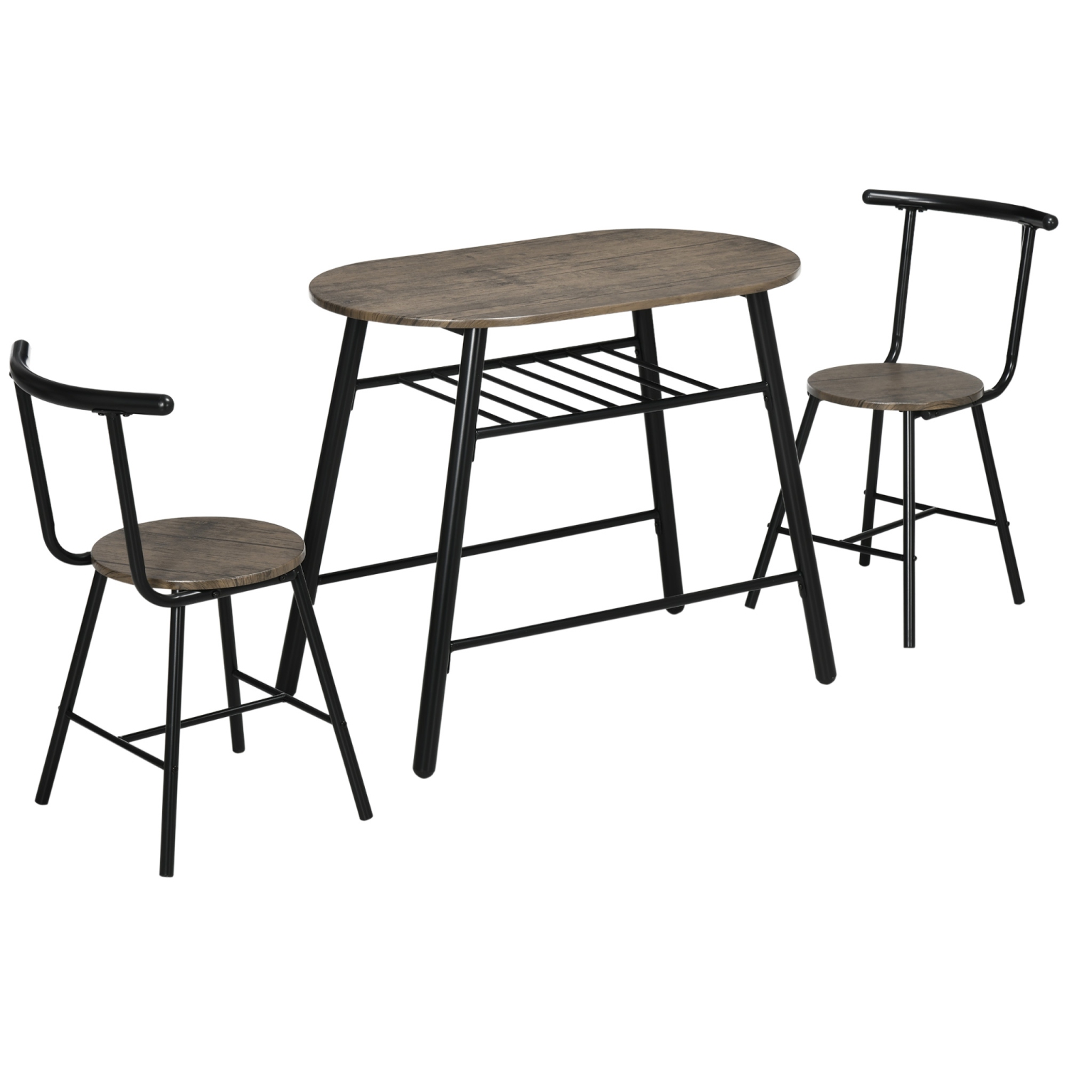 HOMCOM 3-Piece Dining Table Set, Oval Kitchen Table and 2 Chairs, Small Breakfast Table Set with Metal Frame for Small Space, Dining Room, Living