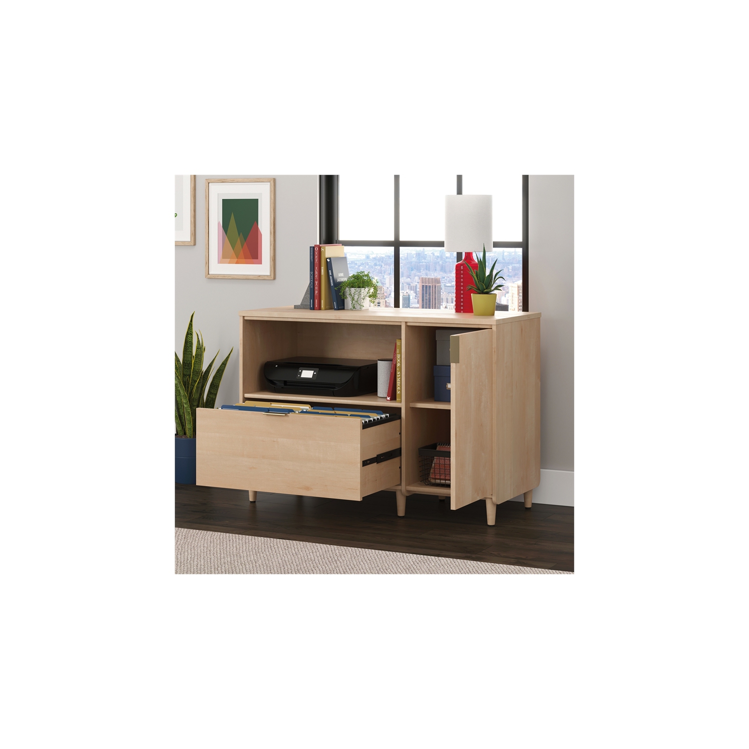 Clifford Place Engineered Wood Credenza in Natural Maple Finish