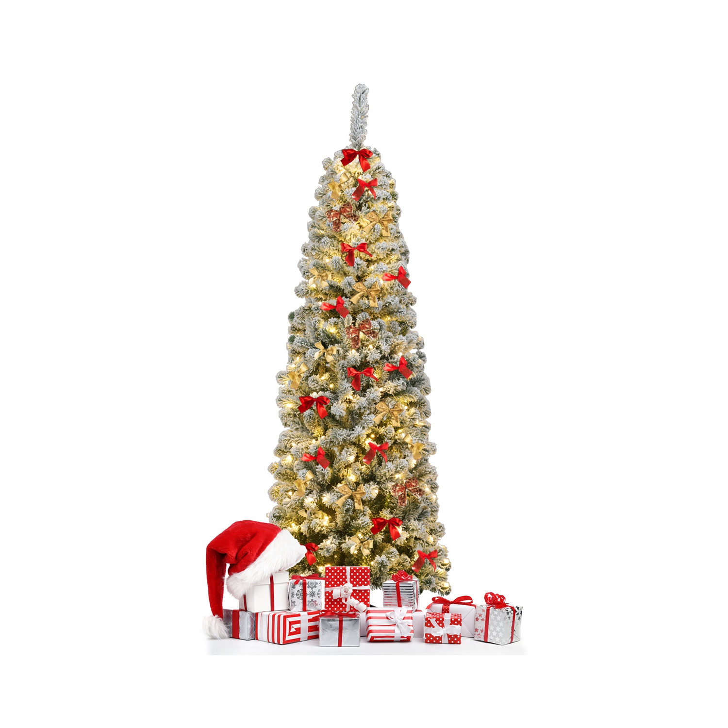 TopBuy – crayon floqué à neige 4,5 pi/6 pi/7,5 pi, arbre de Noël illuminé, avec support flexible, lumières à DEL en feuilles épaisses