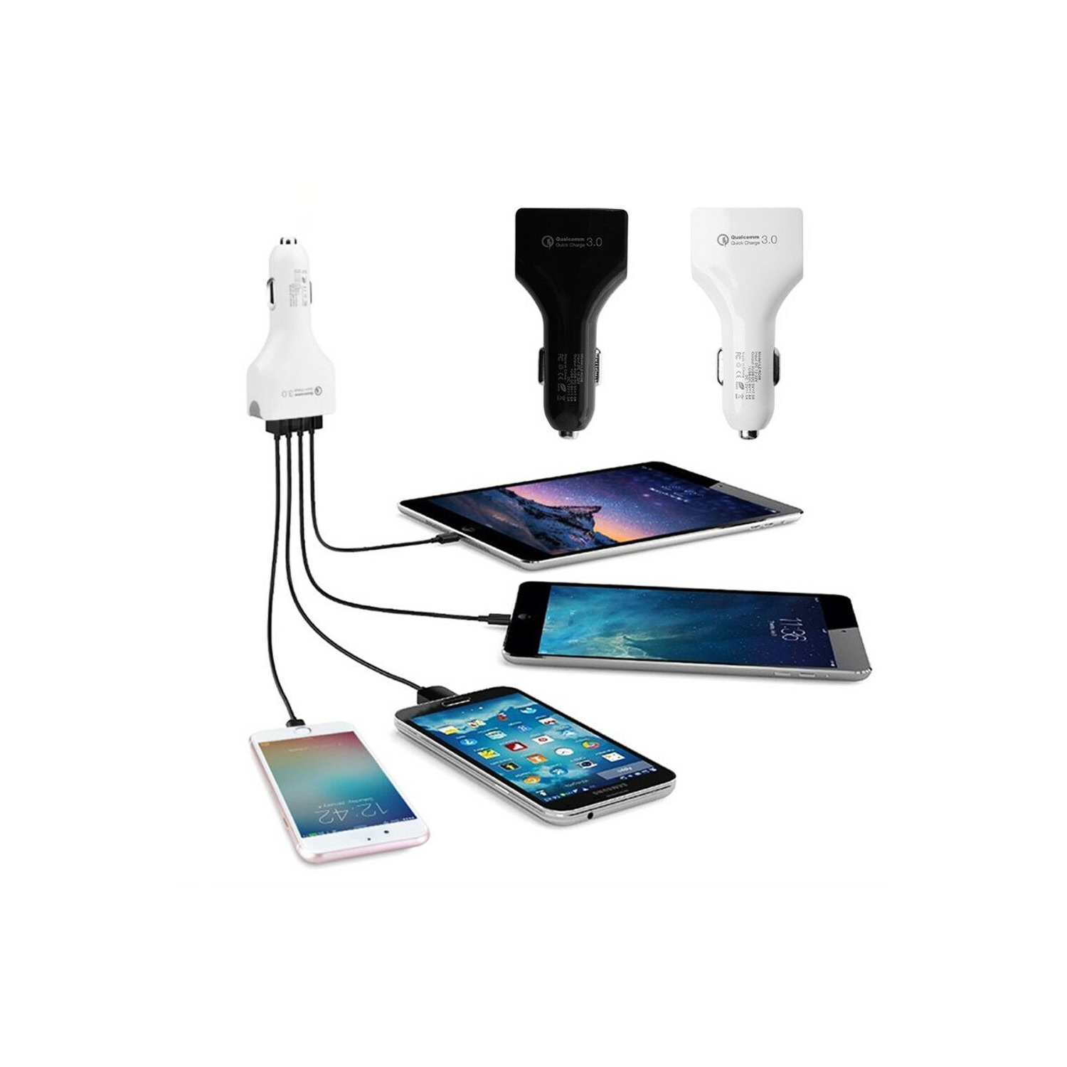 USB Car Charger 4 USB Port Qualcomm QC 3.0 Fast Charging Multi Car Chargers Adapter For Android IOS