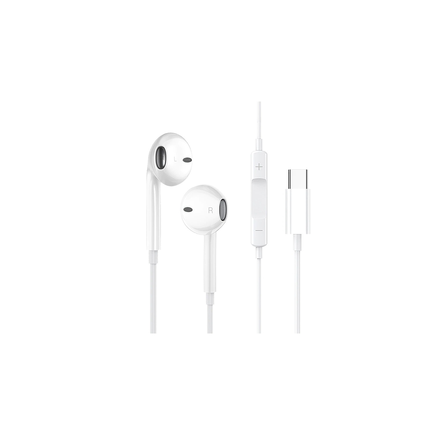Type C USB-C Earphones Headphones Headsets with Mic & Volume Control for Huawei LG Google Samsung S8 S9 S10 Plus S20 S21 FE S22 Ultra Note, White