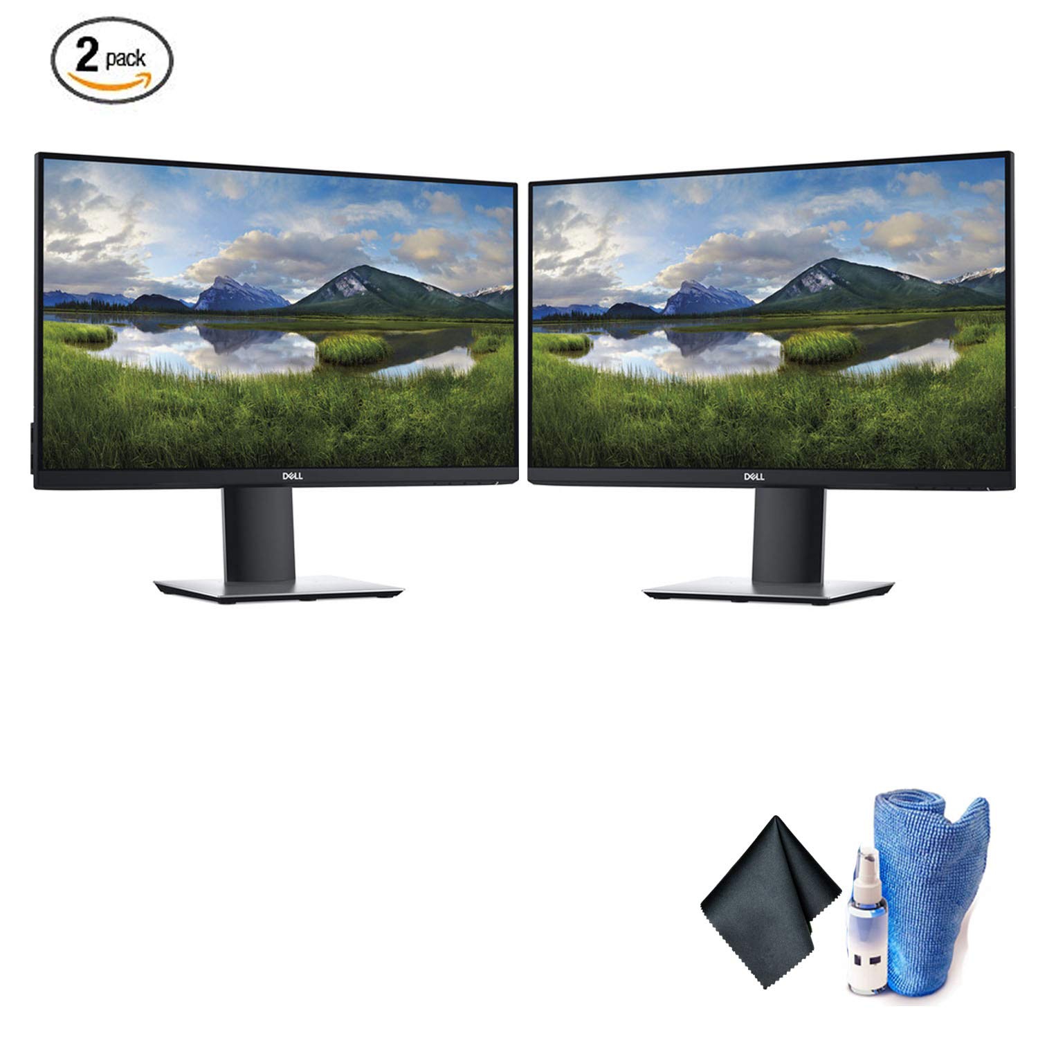 Dell P2419H 24 Inch 16:9 Ultrathin Bezel IPS Computer Monitor - Bundle with 2 Screens