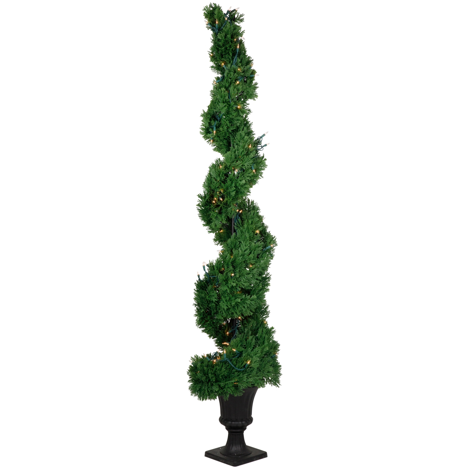 Arbre topiaire en spirale de cèdre artificiel illuminé Real Touch™, lumières transparentes - 5,5 pi