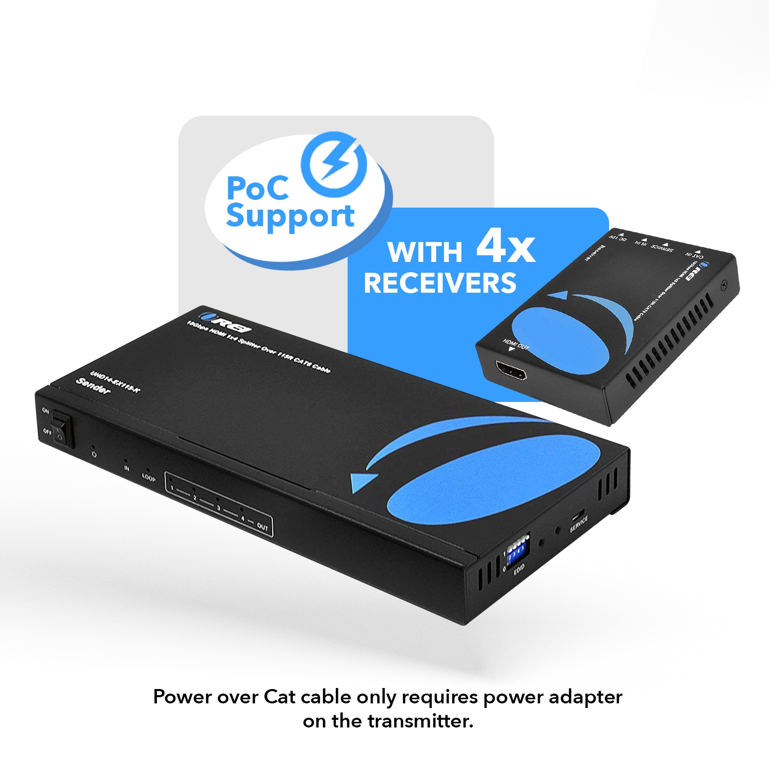 4K Ultra HD 1x4 HDMI Extender Splitter Over CAT6/7 Up to 115 Ft -EDID-Low Latency