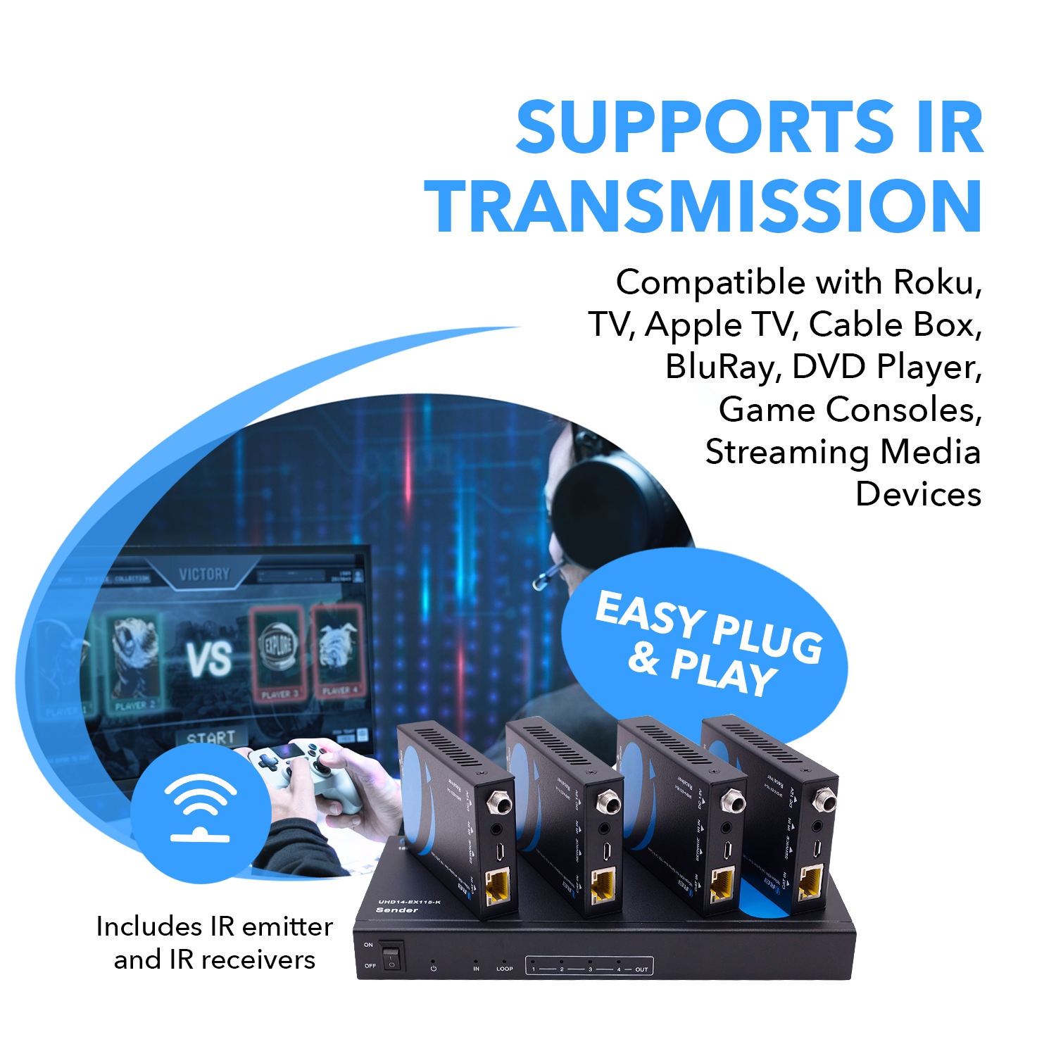 4K Ultra HD 1x4 HDMI Extender Splitter Over CAT6/7 Up to 115 Ft -EDID-Low Latency