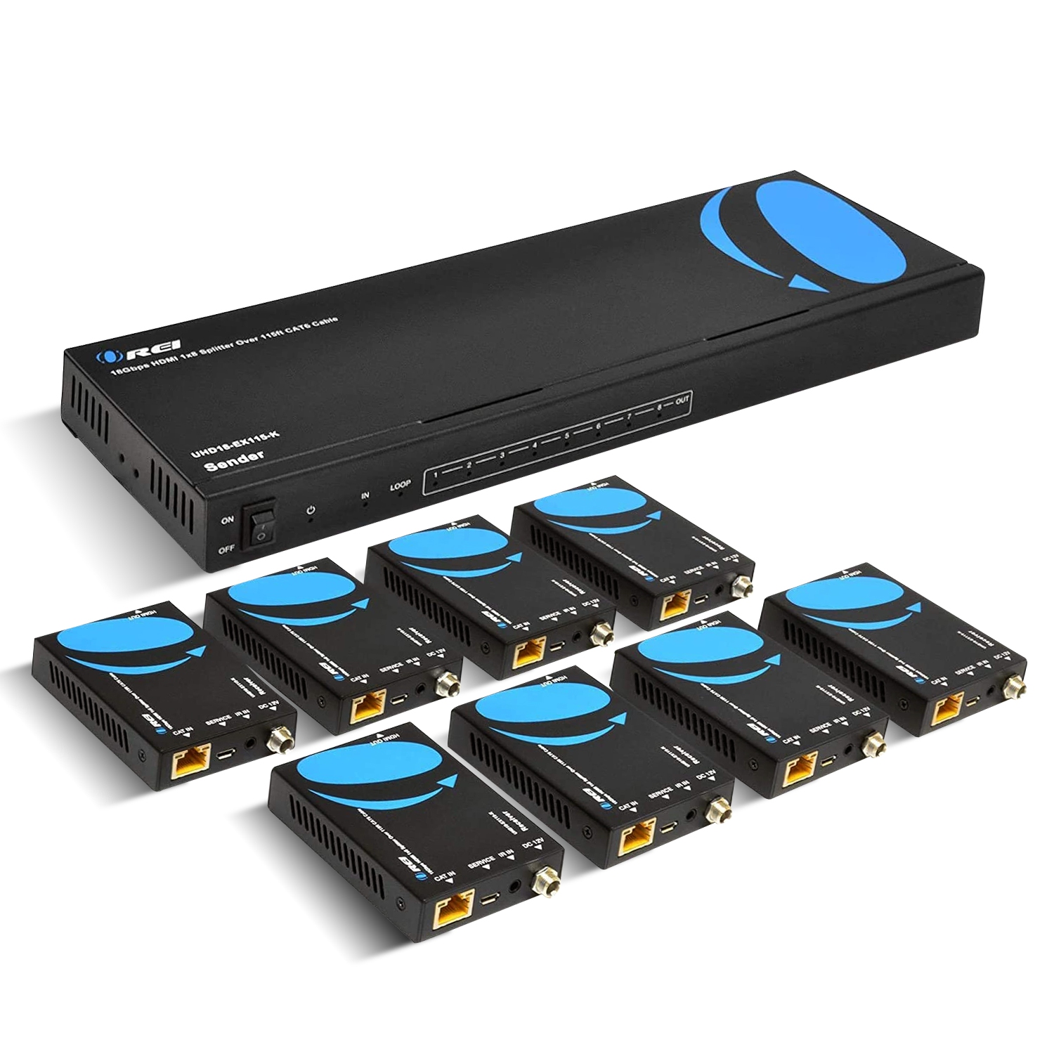 Ultra HD 1x8 HDMI Extender Splitter Over CAT6/7 Upto 115 Ft support 4K, Loop-out, IR Remote, EDID