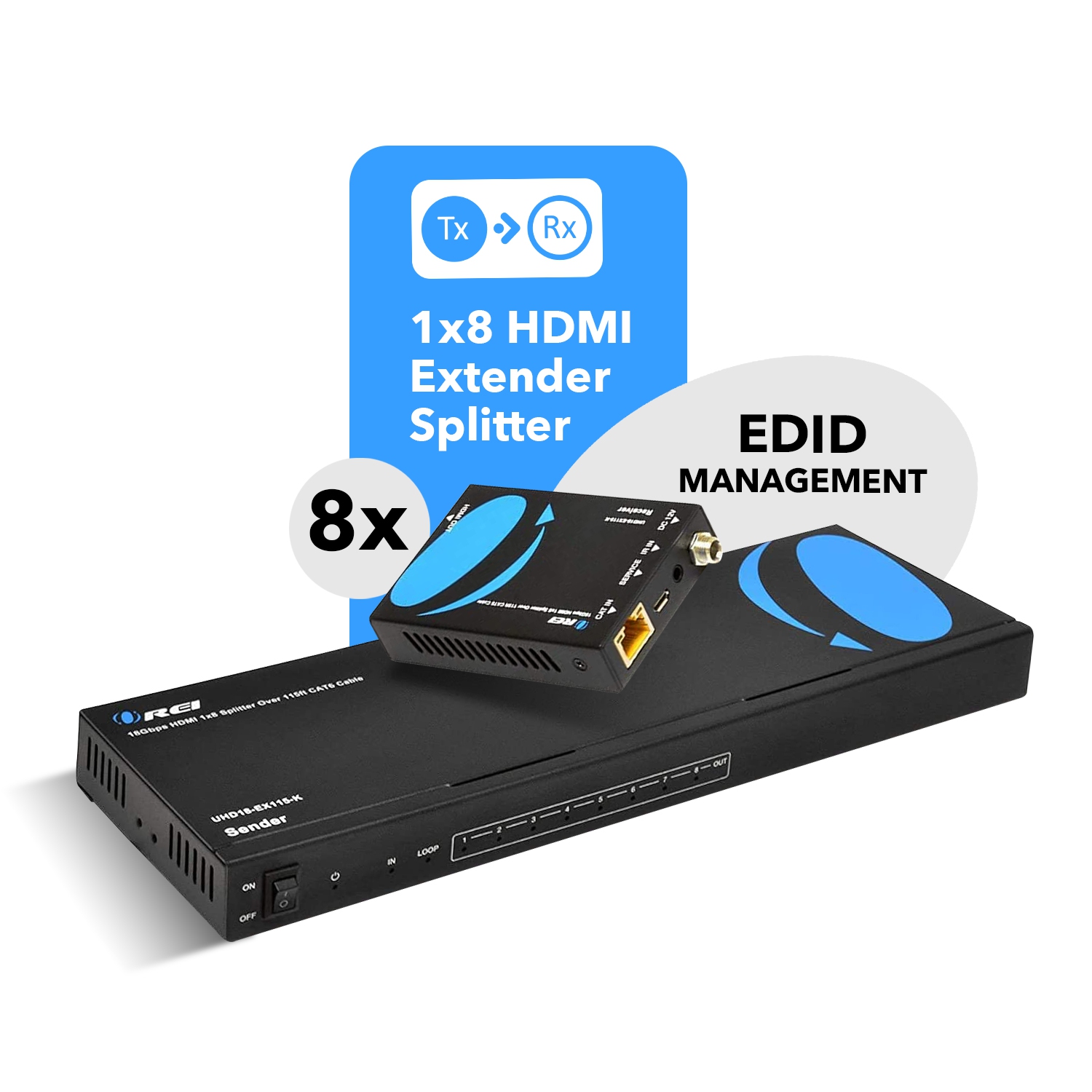 Ultra HD 1x8 HDMI Extender Splitter Over CAT6/7 Upto 115 Ft support 4K, Loop-out, IR Remote, EDID