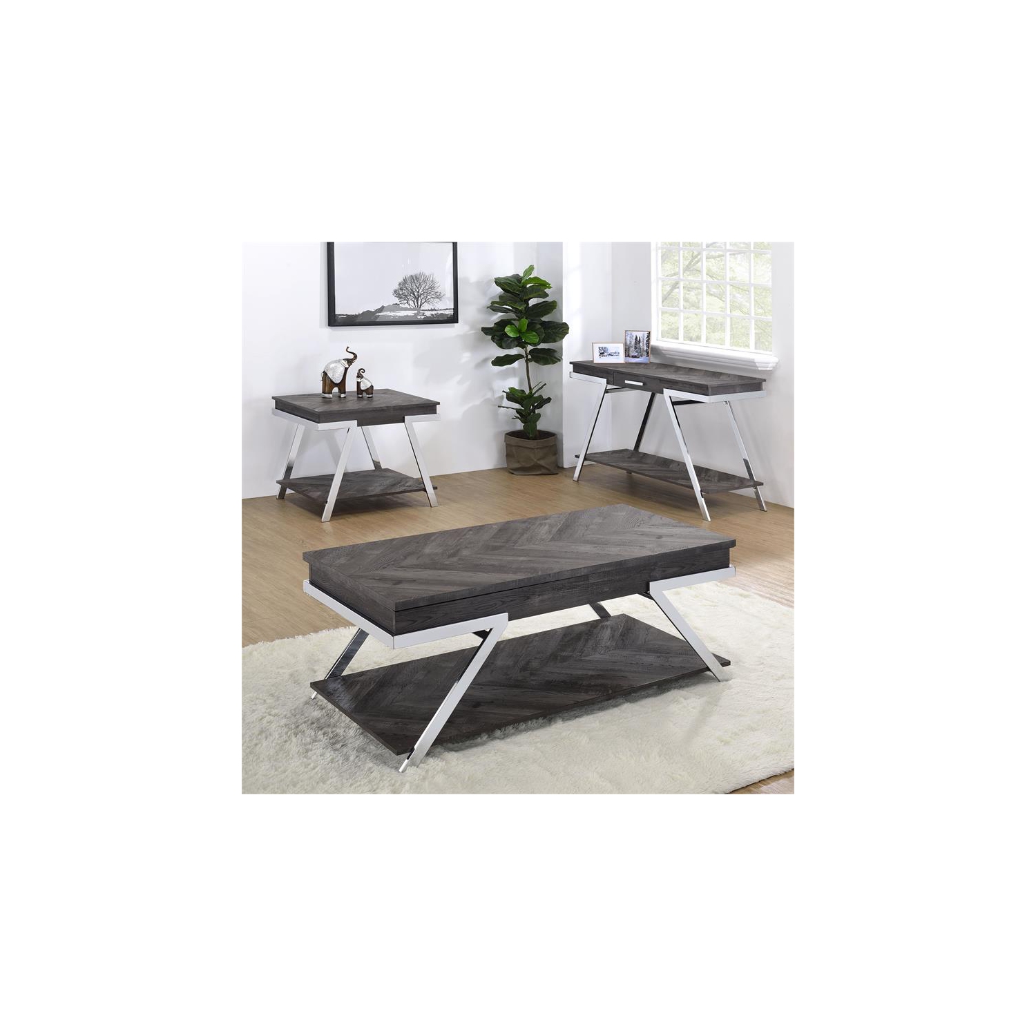 Steve Silver Roma Dark Gray Wood and Laminate End Table