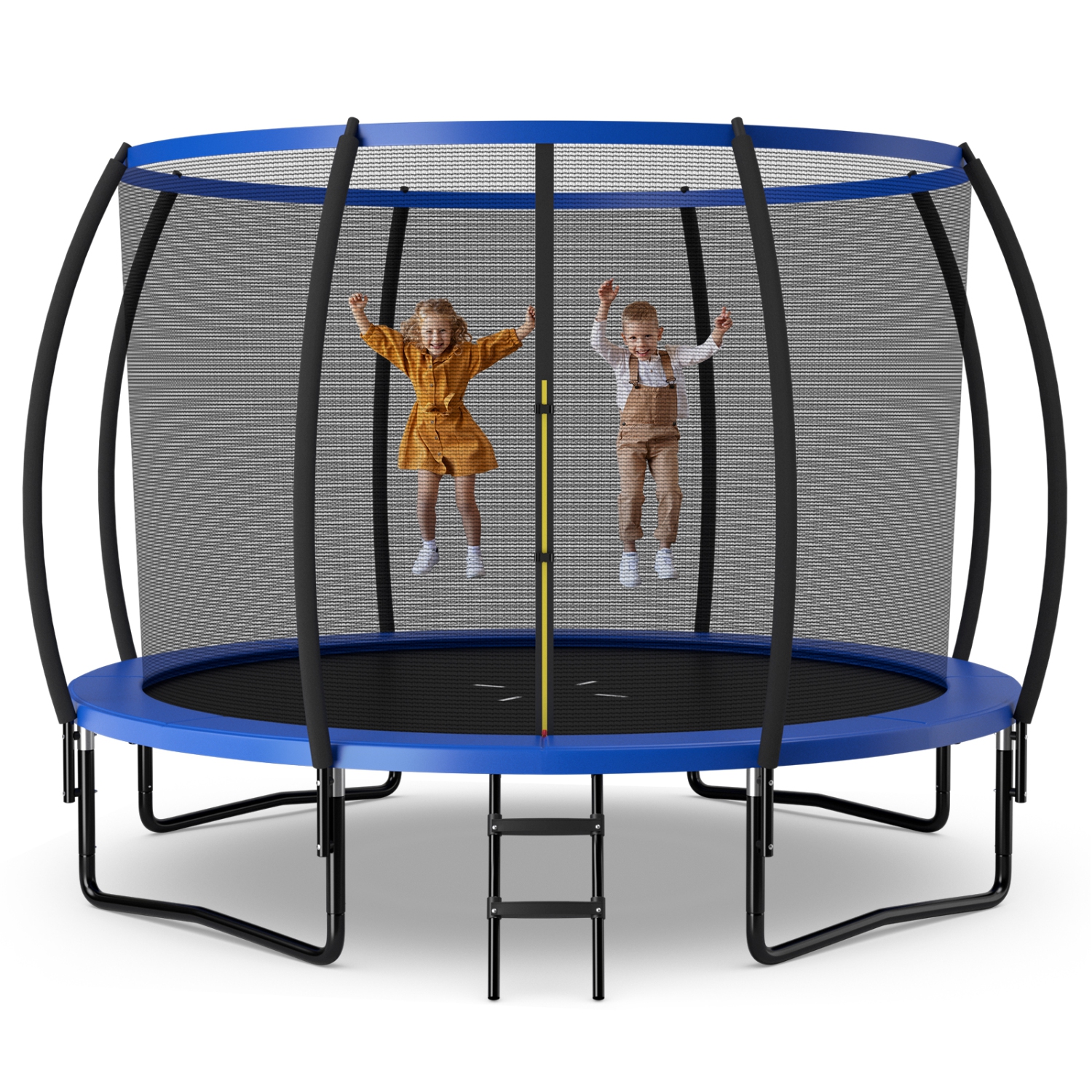 Topbuy Trampoline 12FT Approved Recreational Trampoline with Ladder Enclosure Safety Pad and Anti-Rust Galvanized Steel Frame Black/Blue/Orange