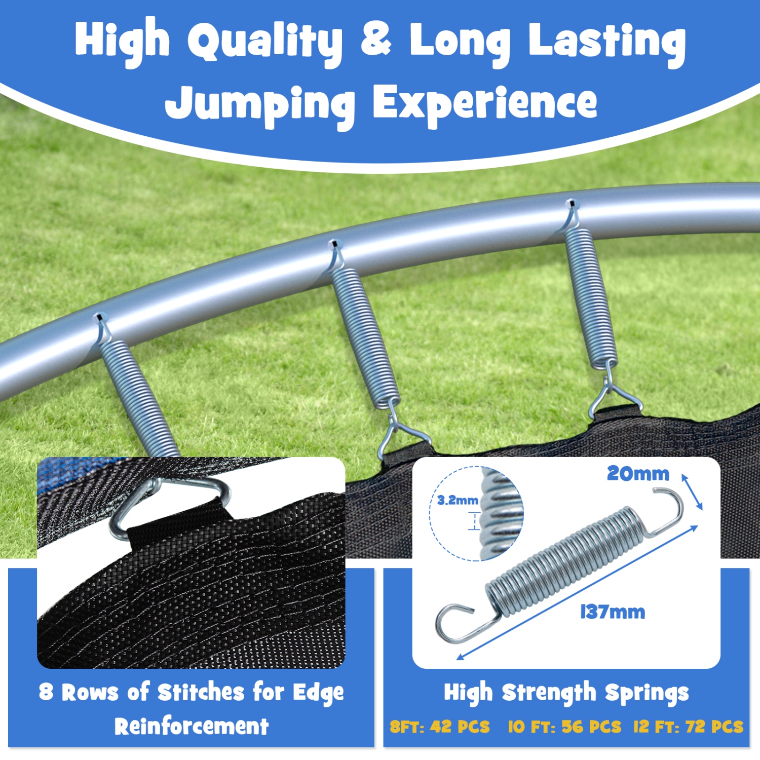 Topbuy Trampoline 12FT Approved Recreational Trampoline with Ladder Enclosure Safety Pad and Anti-Rust Galvanized Steel Frame Black/Blue/Orange